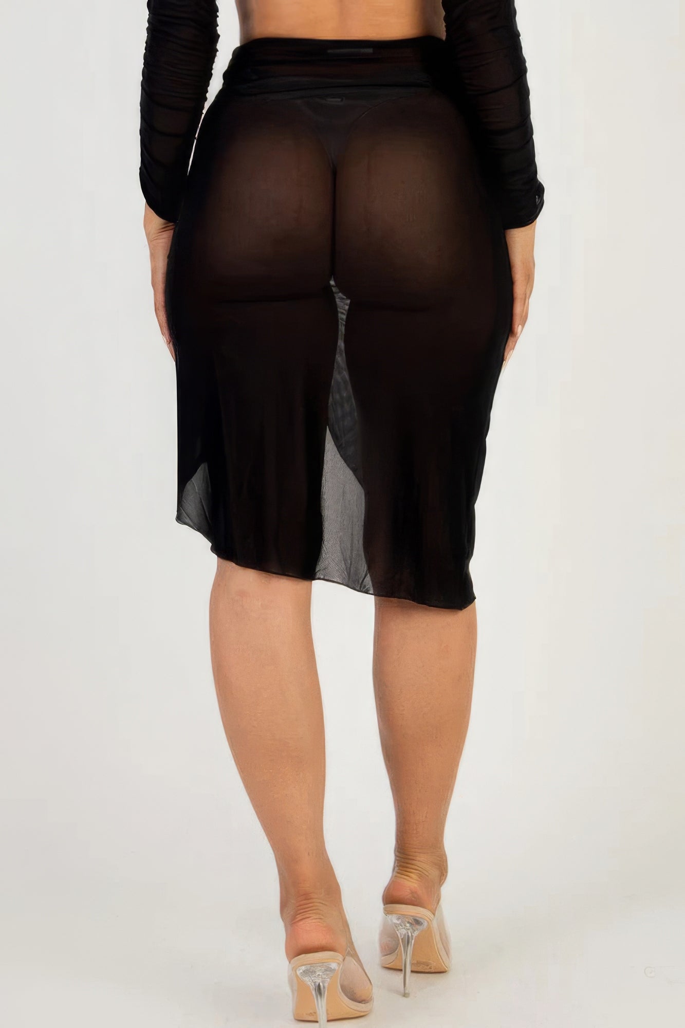 Sexy Sheer Mesh Drawstring Ruched Skirt - Nova Store