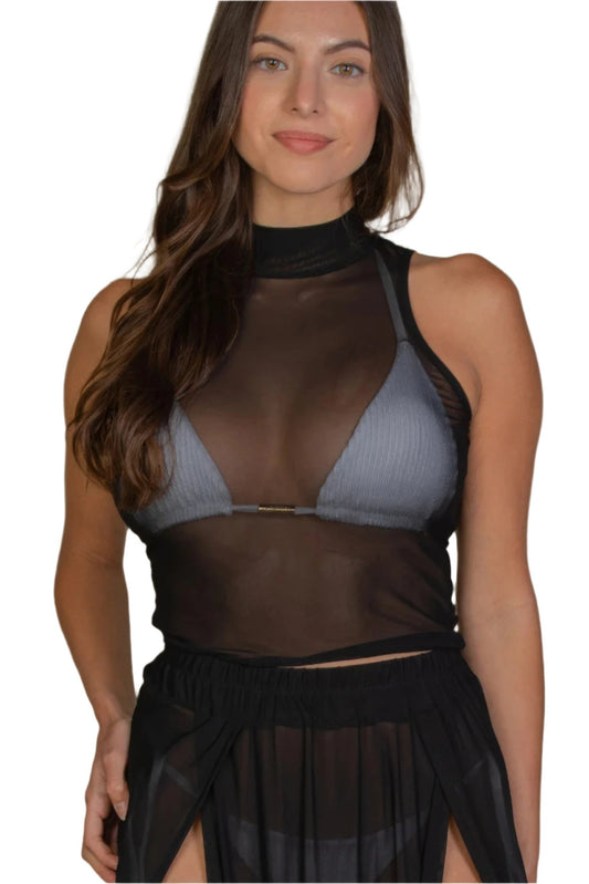 Mesh Sleeveless Top | Sleeveless Black Top | Nova Store