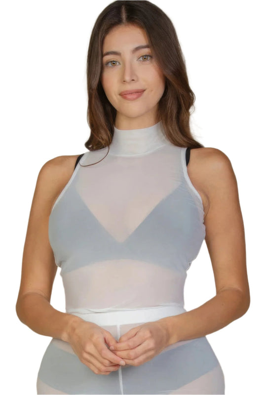 White Mesh Sleeveless Top | White Sleeveless Top | Nova Store