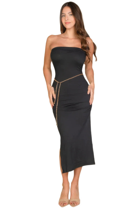 Solid Bodycon Split Hem Tube Dress