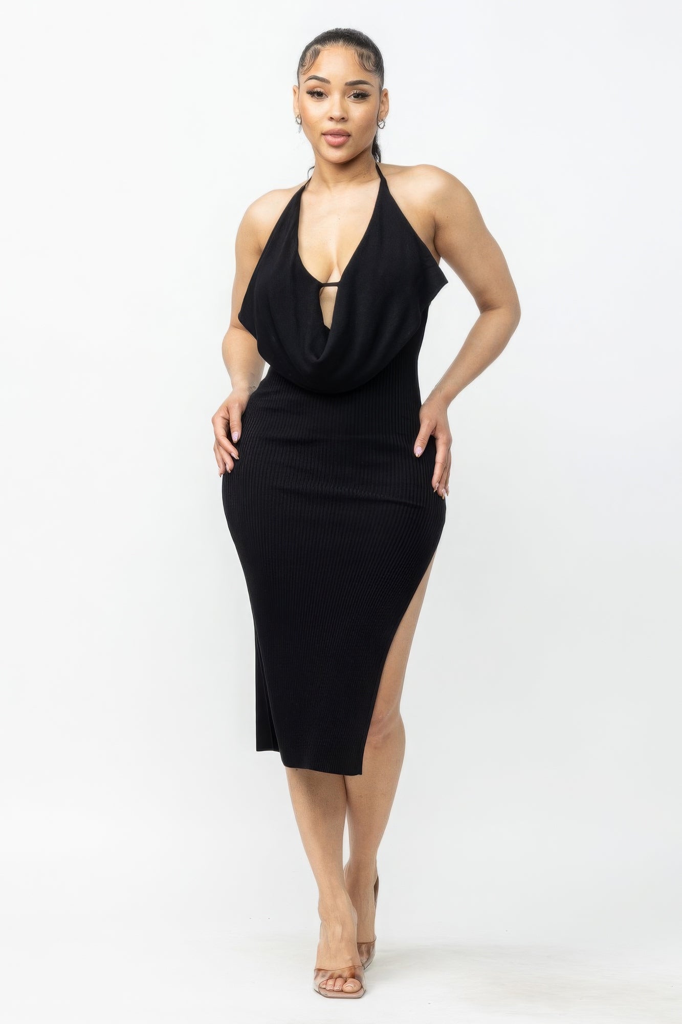 Tie Halter Drape Neck Midi Dress - Nova Store