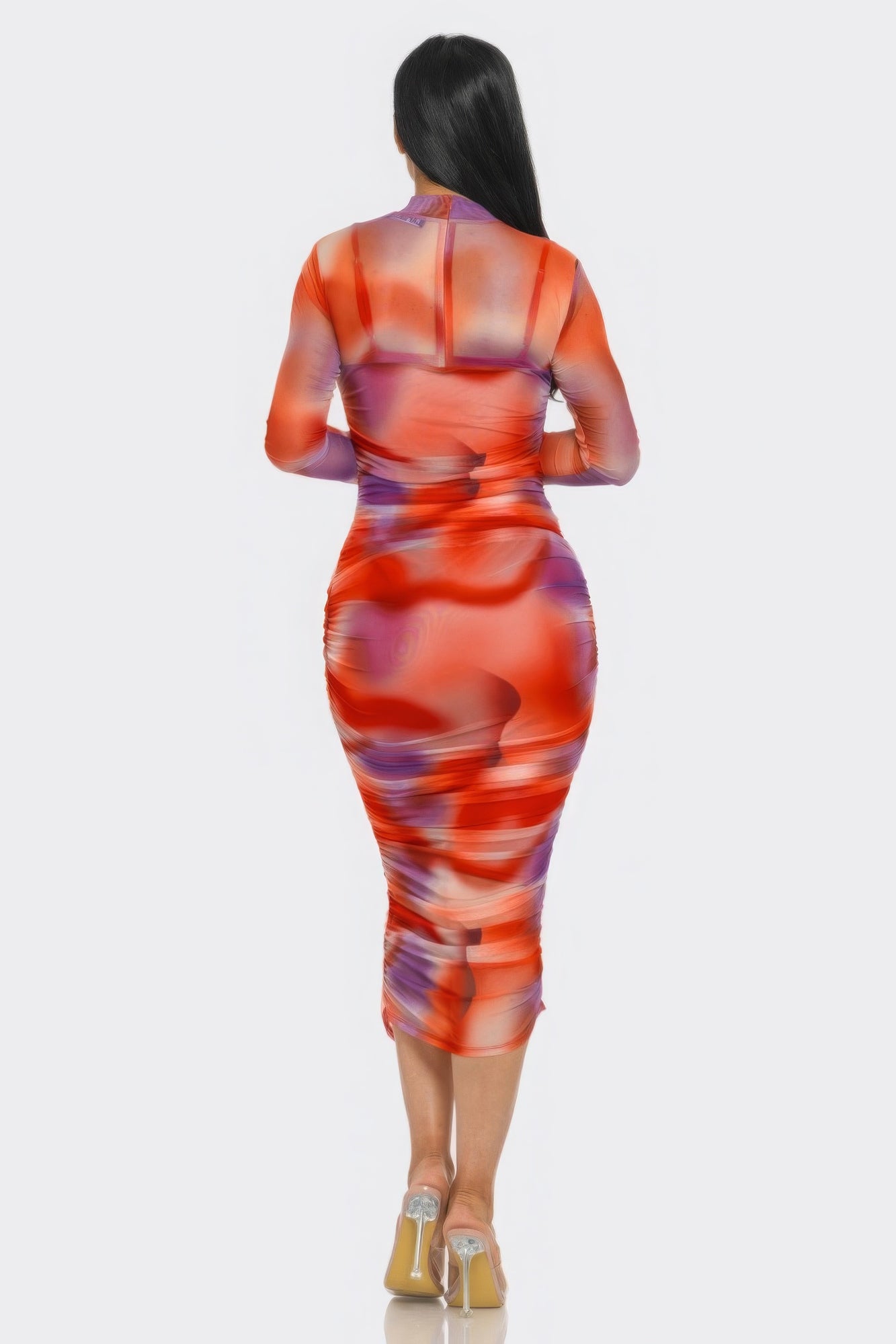 Summer Heat Print Mesh Ruched Midi Dress - Nova Store