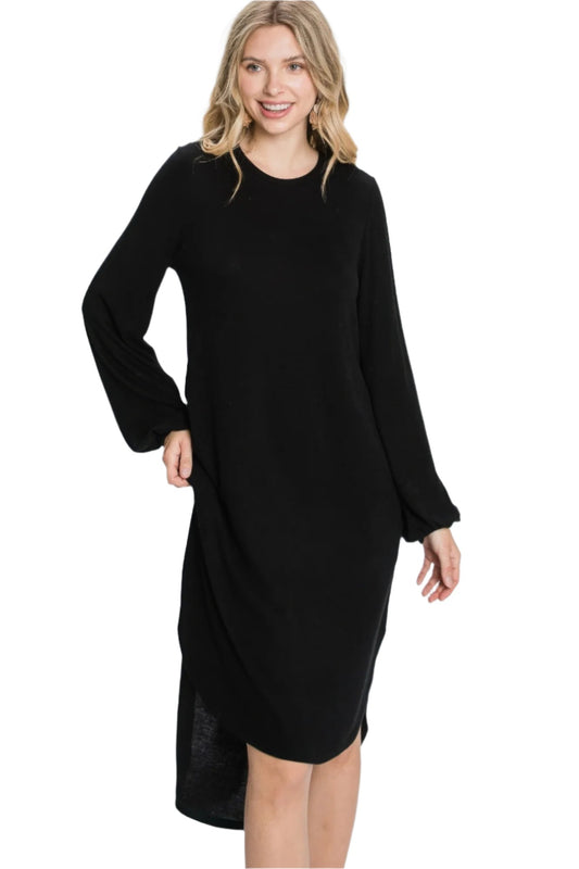 Long Sleeve Midi Dress | Black Midi Dress | Nova Store