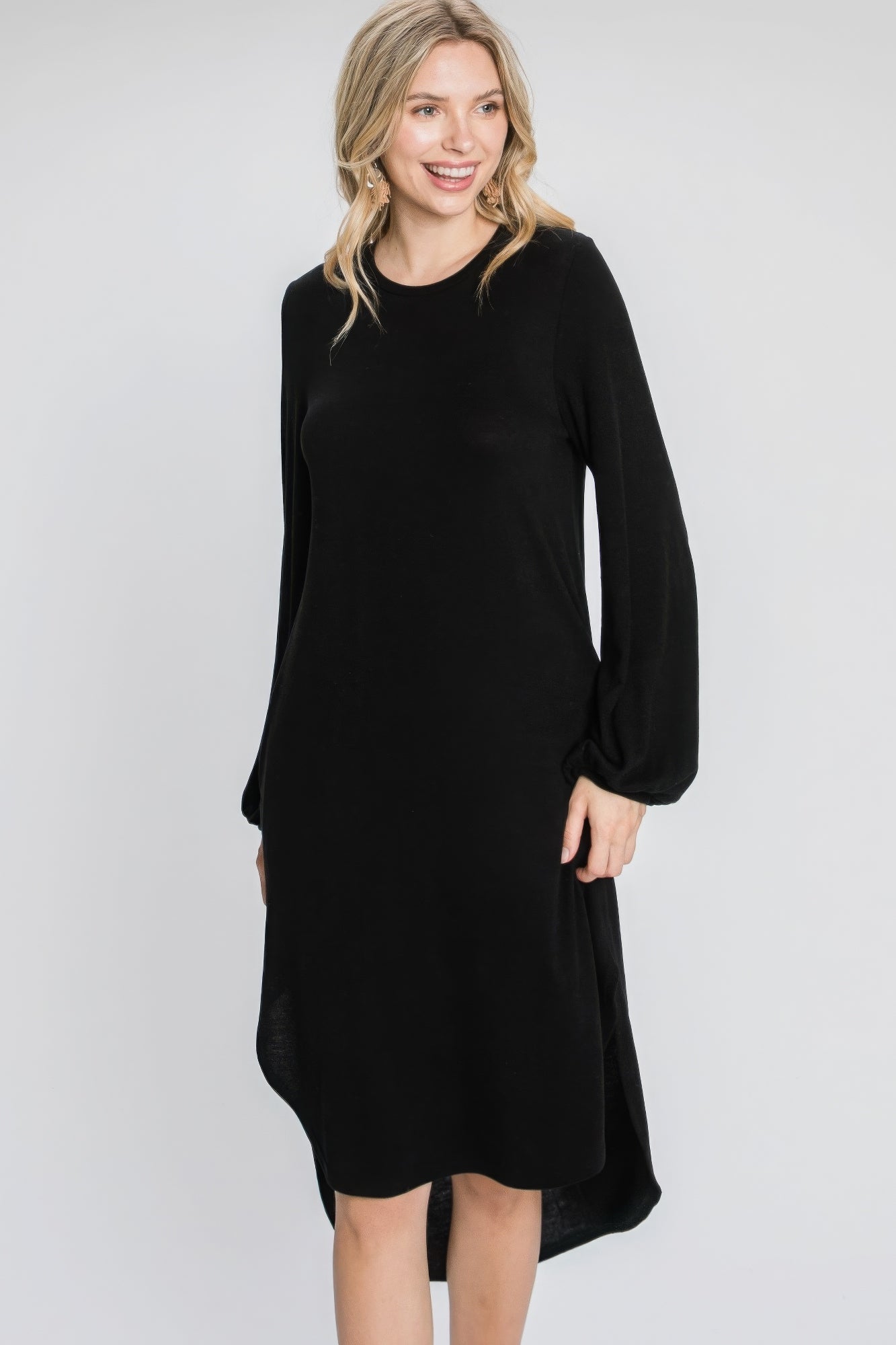 Long Sleeve Midi Dress | Black Midi Dress | Nova Store