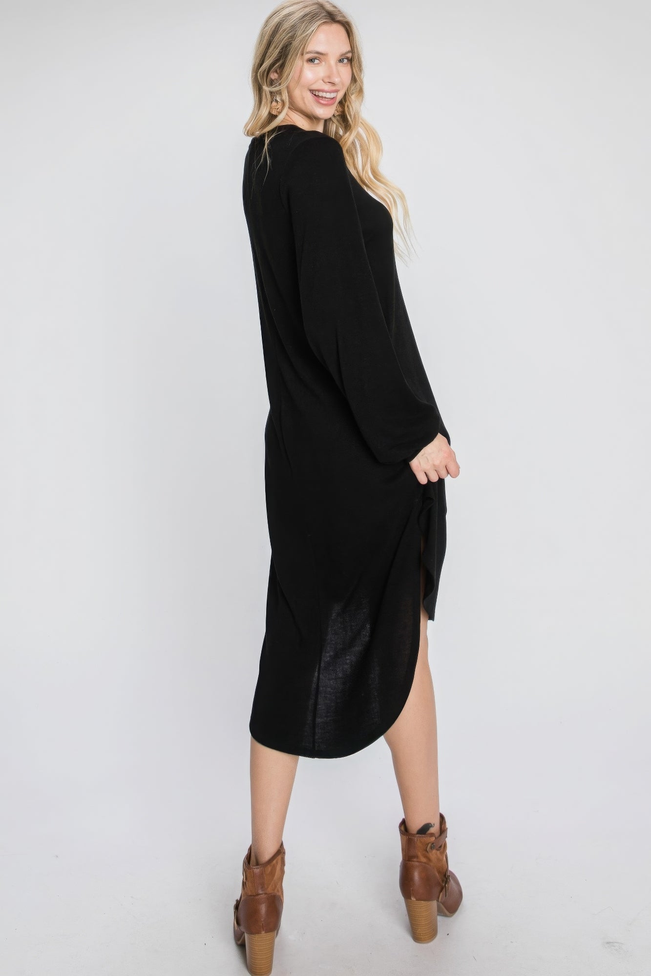 Long Sleeve Midi Dress | Black Midi Dress | Nova Store