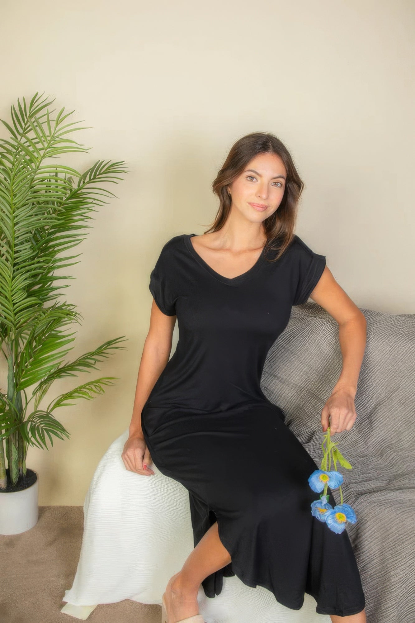 Black V Neck Long Dress | Black Long Dress | Nova Store