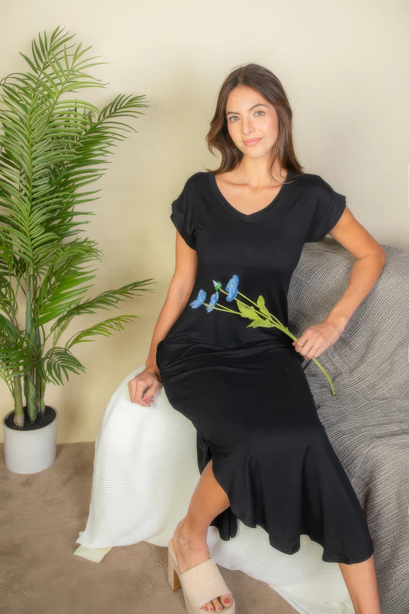 Black V Neck Long Dress | Black Long Dress | Nova Store