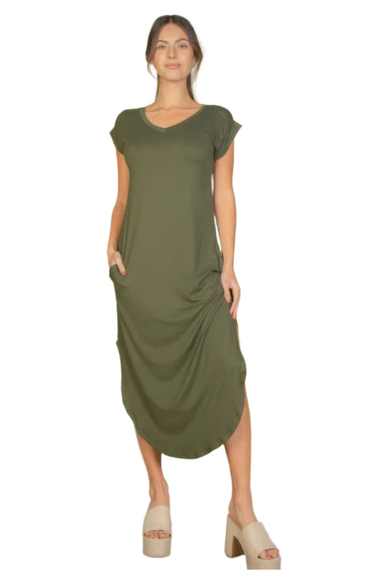 Green V Neck Dress | Green Long Dress | Nova Store