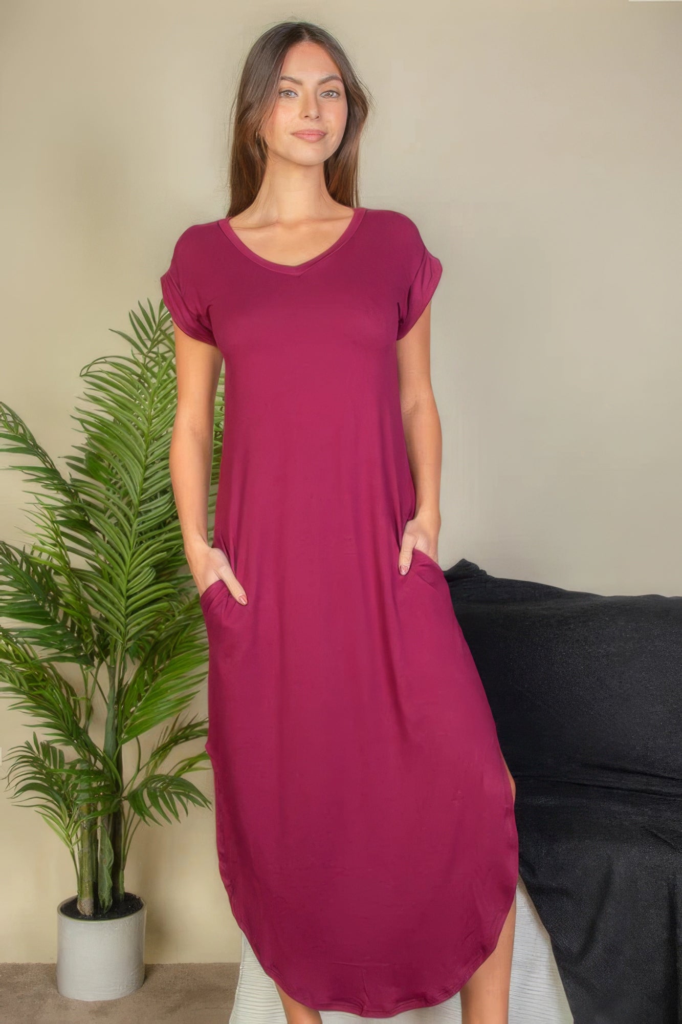 V Neck Long Dress | Sleeve V Neck Dress | Nova Store