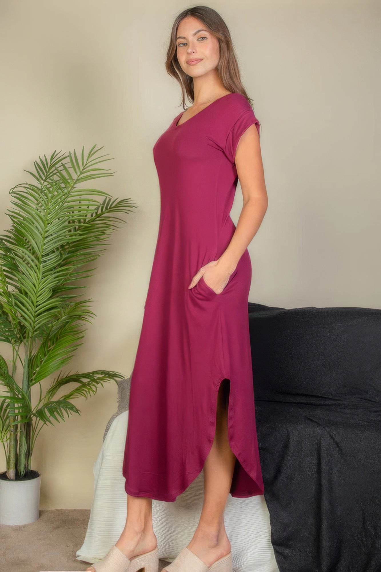 V Neck Long Dress | Sleeve V Neck Dress | Nova Store