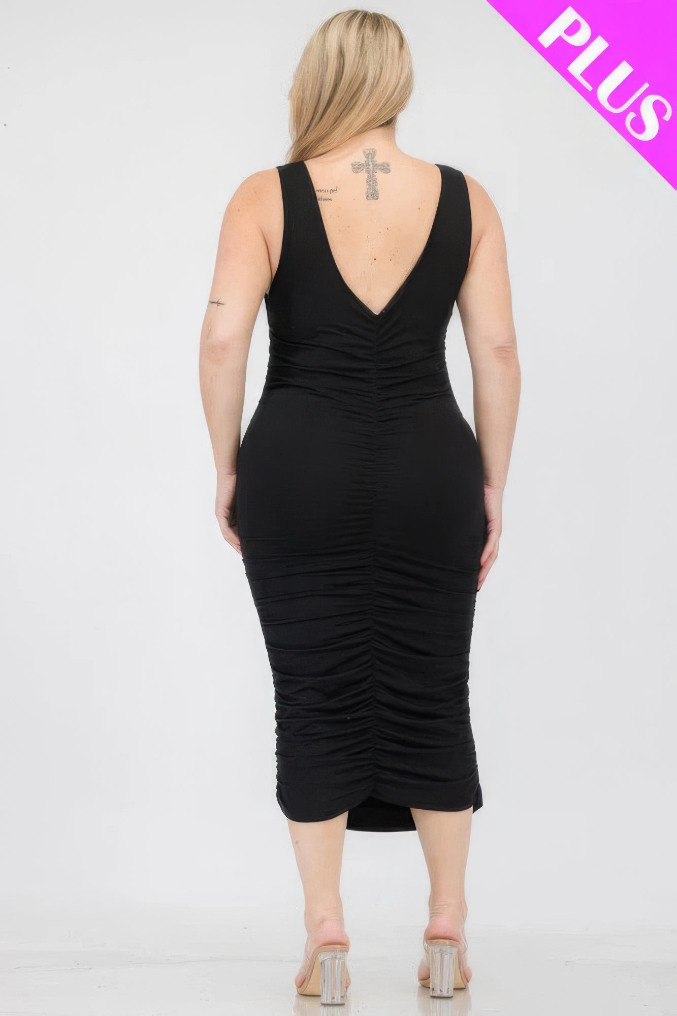 Plus Size Square Neck Ruched Bodycon Midi Dress - Nova Store
