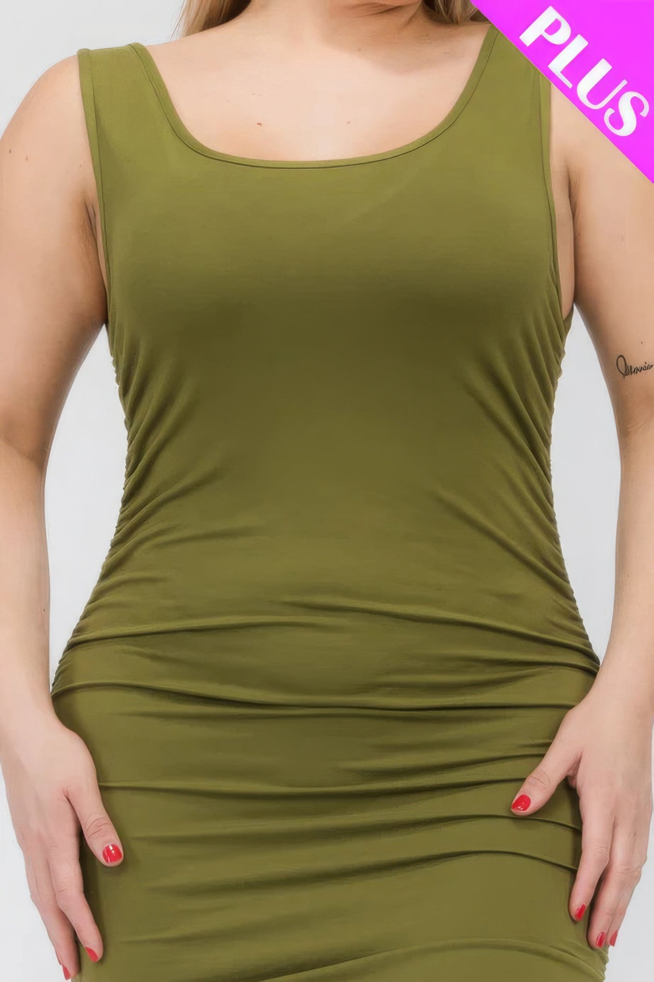 Plus Size Square Neck Ruched Bodycon Midi Dress - Nova Store