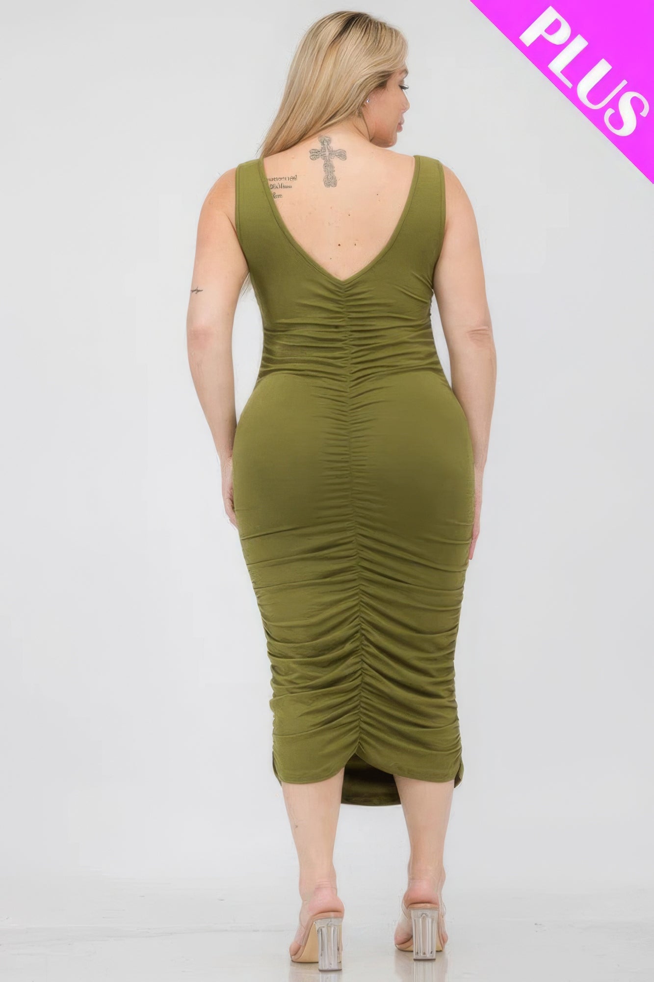 Plus Size Square Neck Ruched Bodycon Midi Dress - Nova Store