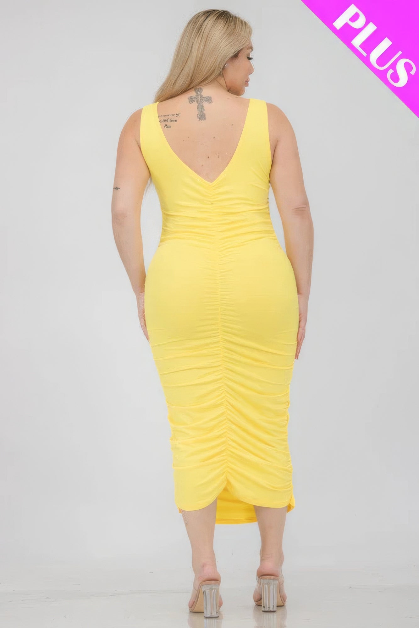 Plus Size Square Neck Ruched Bodycon Midi Dress - Nova Store
