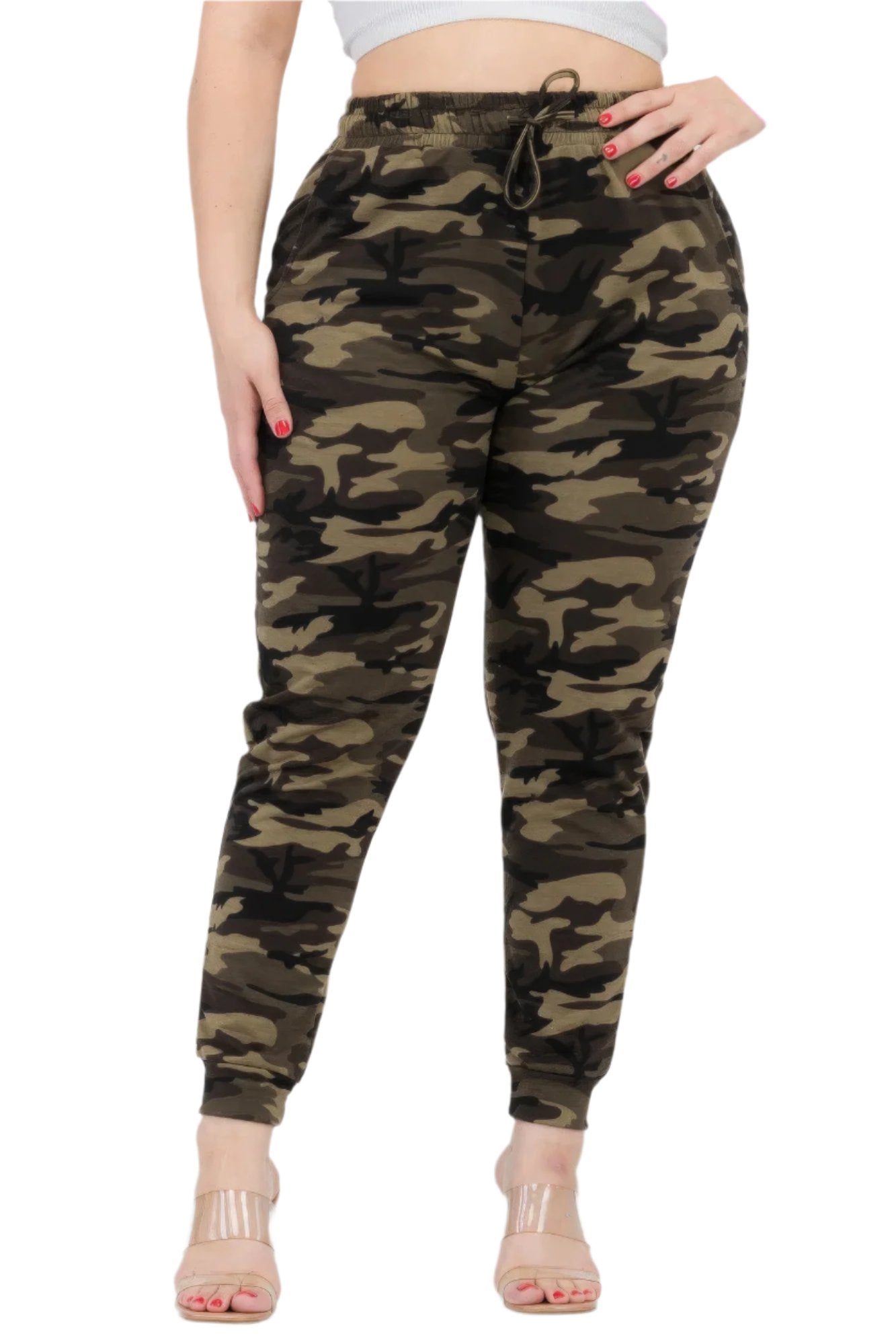 Plus Size French Terry Camo Print Joggers