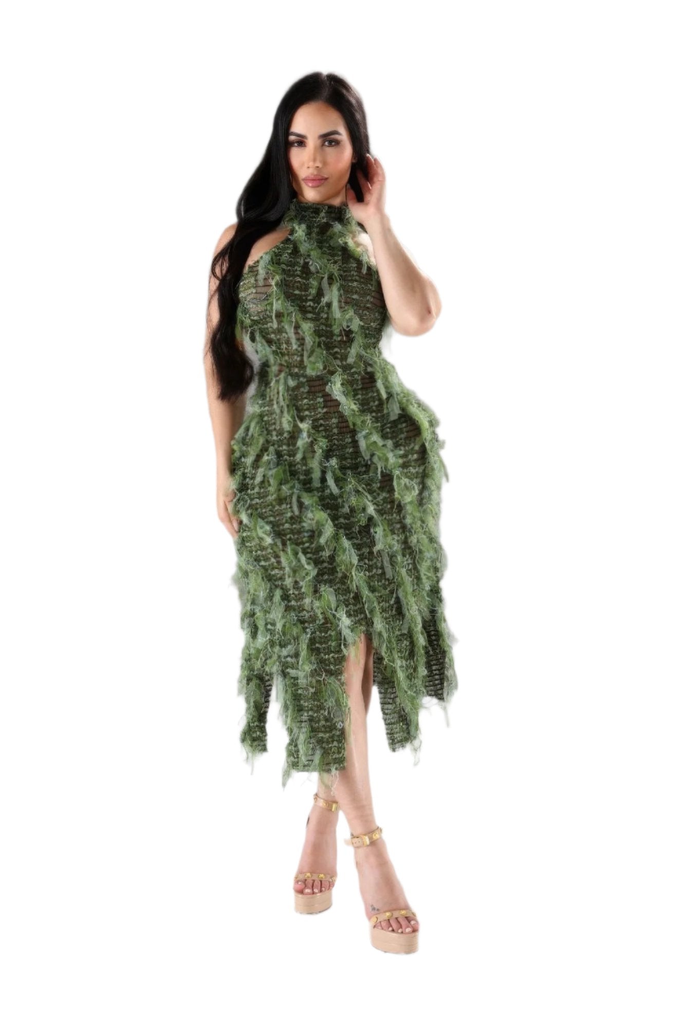 Green Ruffle Dress | Green Halter Dress | Nova Store