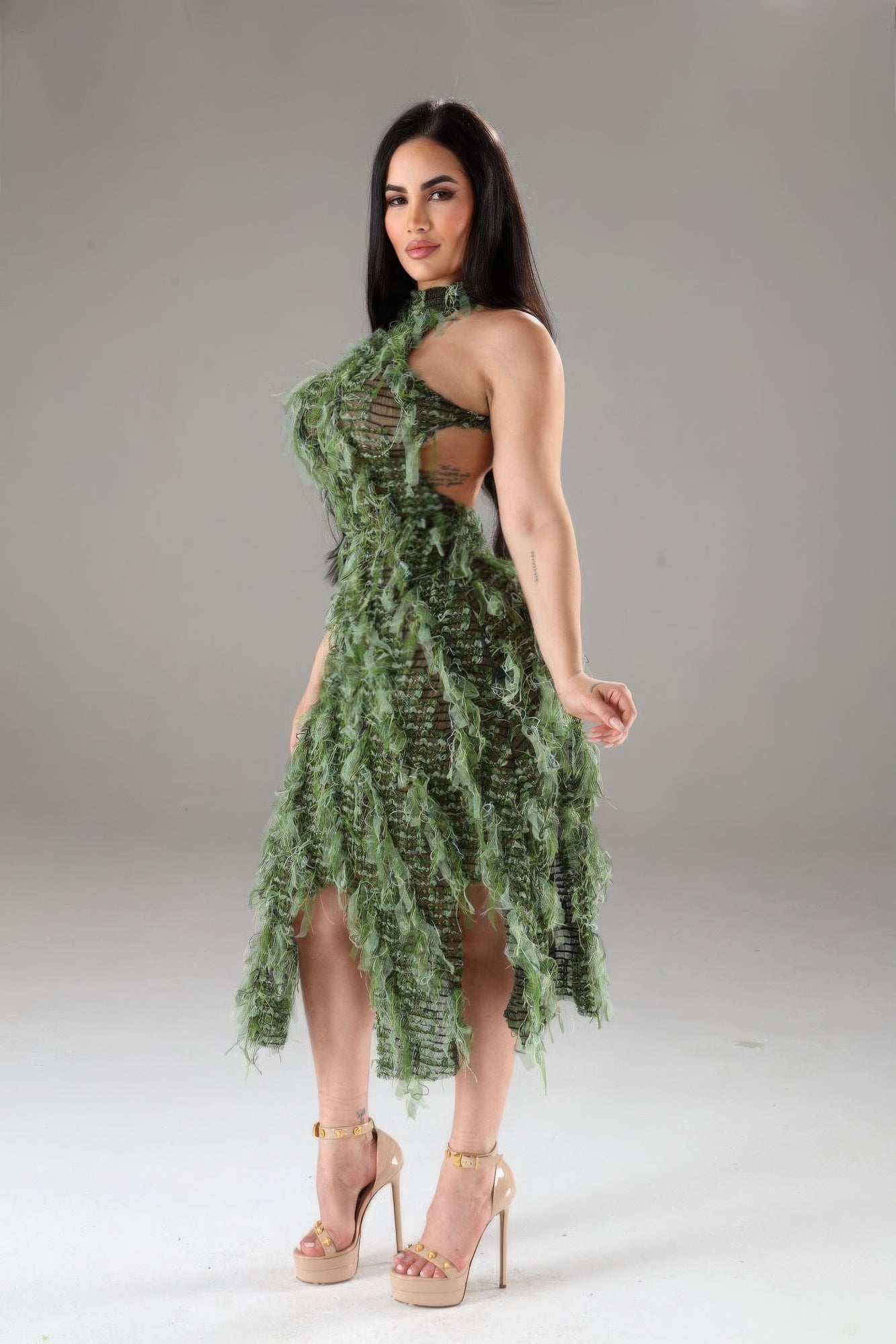 Green Ruffle Dress | Green Halter Dress | Nova Store