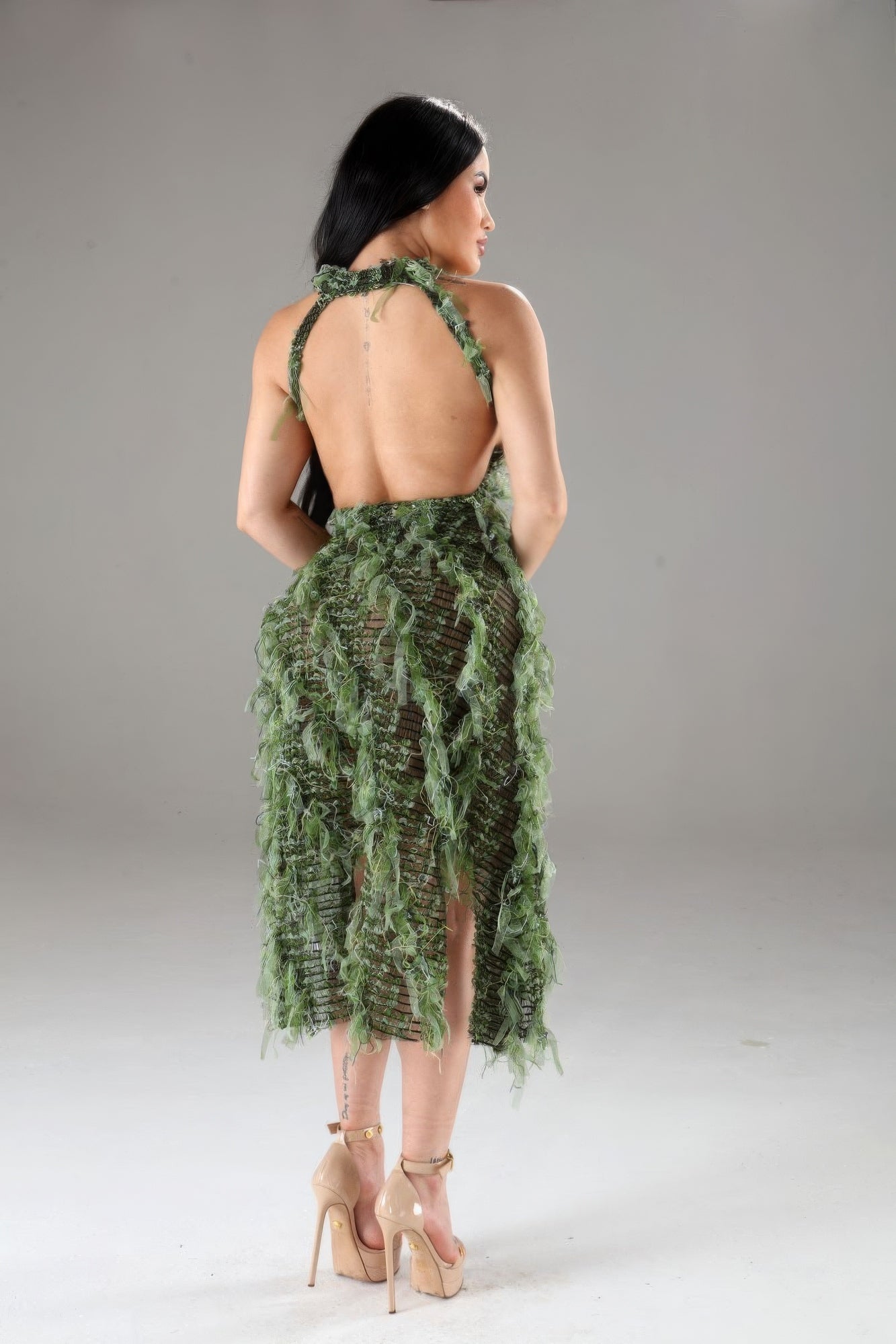 Green Ruffle Dress | Green Halter Dress | Nova Store