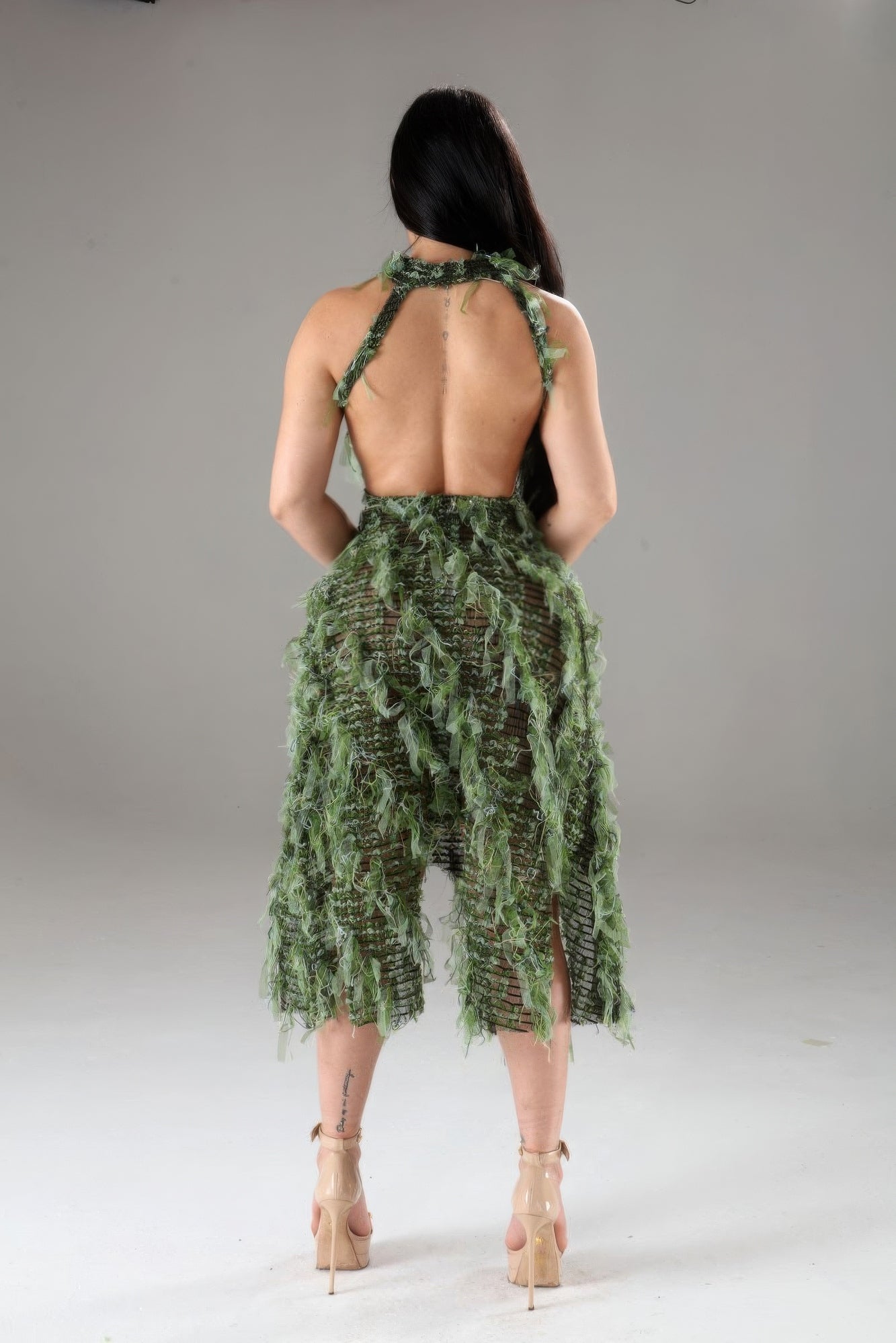 Green Ruffle Dress | Green Halter Dress | Nova Store