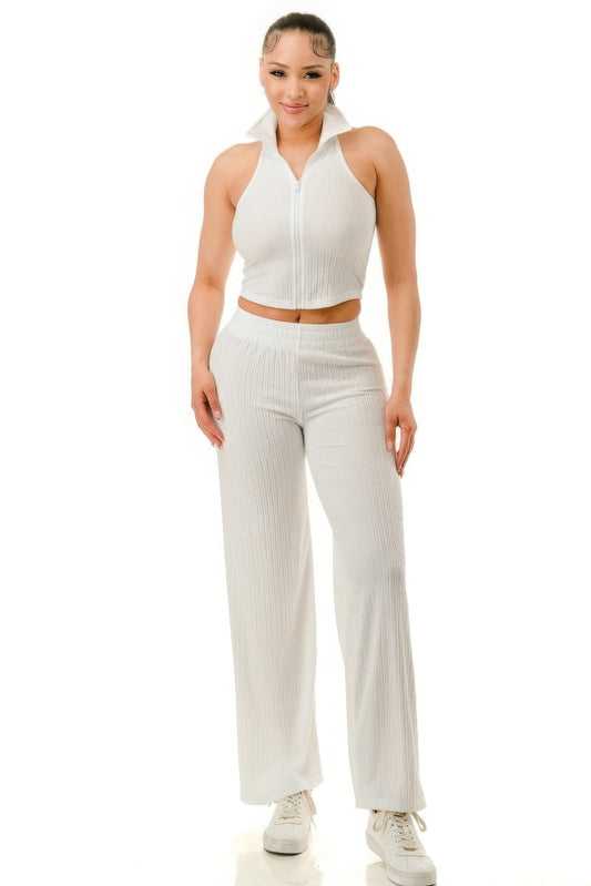 White Zipper Pants Set | White Pants Set | Nova Store