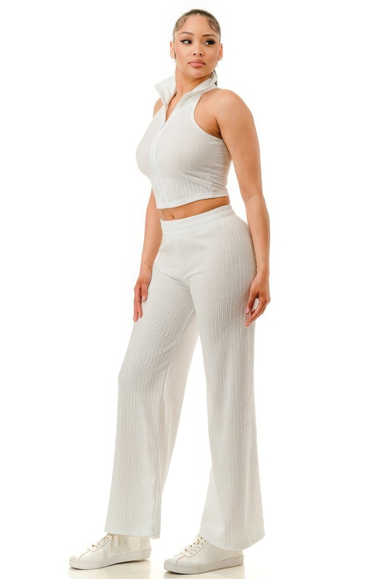 White Zipper Pants Set | White Pants Set | Nova Store