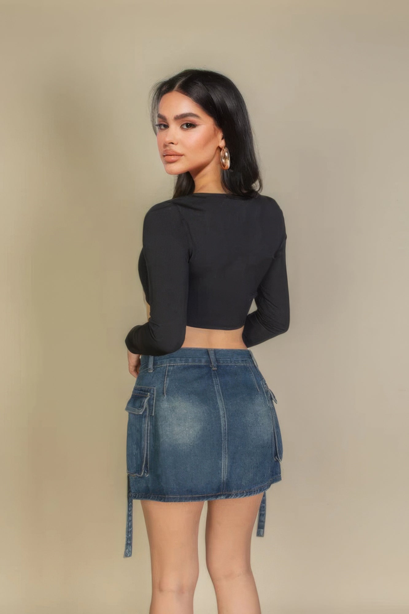 Solid Rib Knit Square Neck Long Sleeve Top - Nova Store