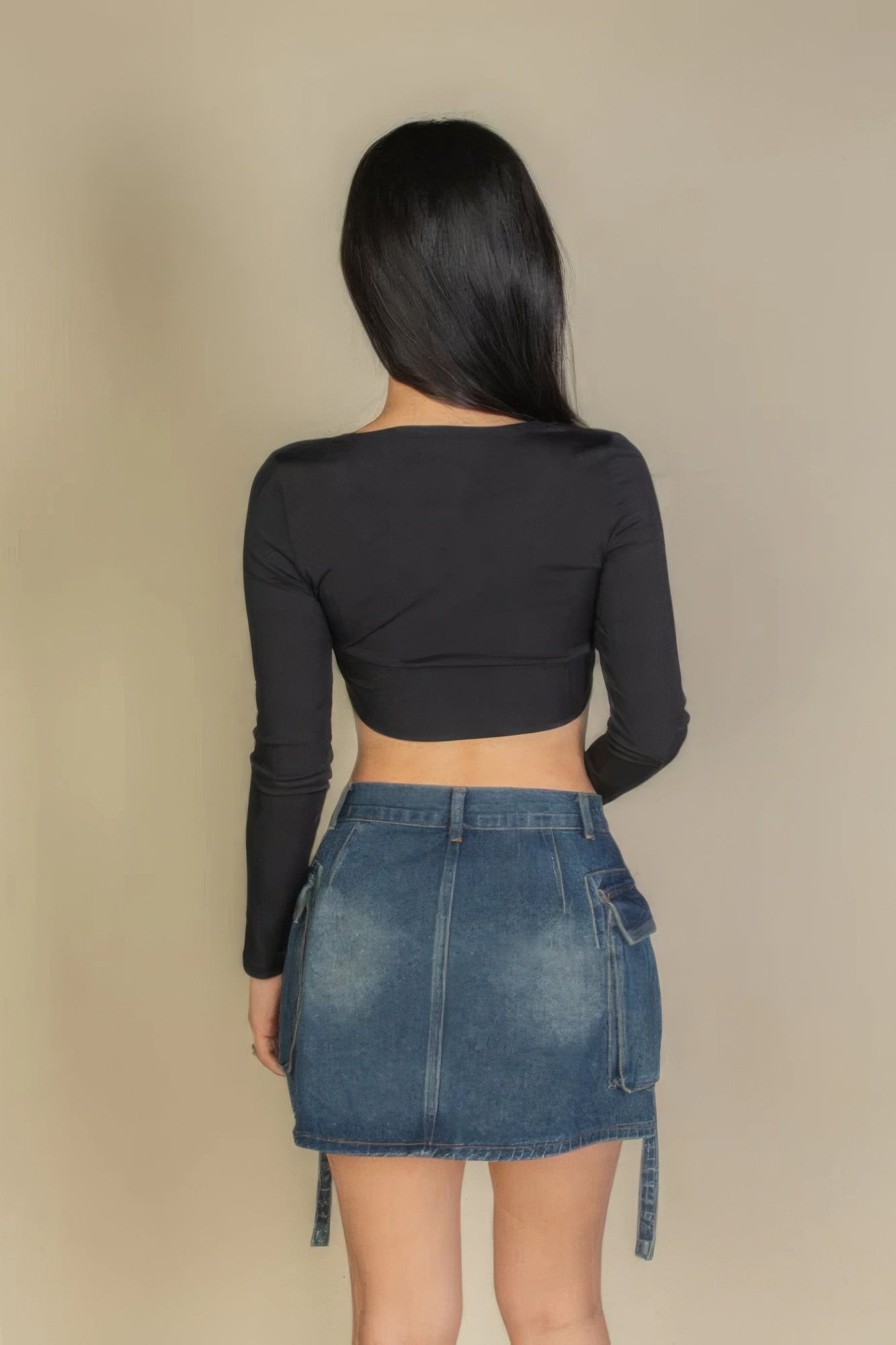 Solid Rib Knit Square Neck Long Sleeve Top - Nova Store