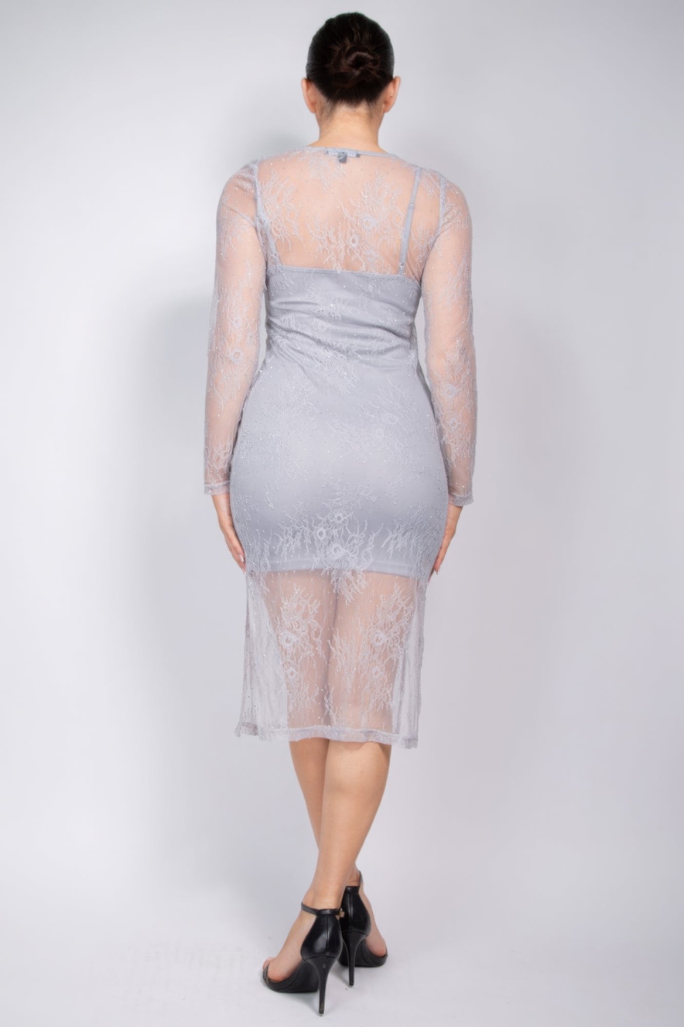 Grey Lace Midi Dress | Grey Midi Dress | Nova Store