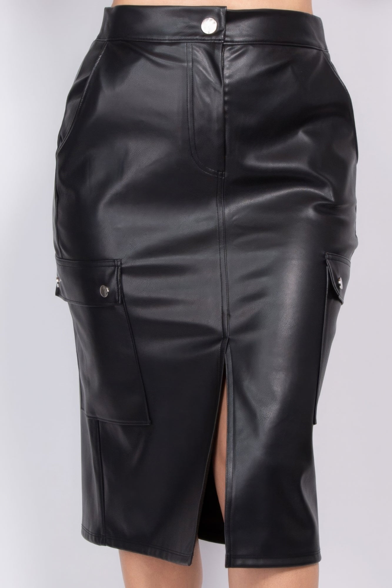 Faux Leather Black Skirt | Black Cargo Skirt | Nova Store