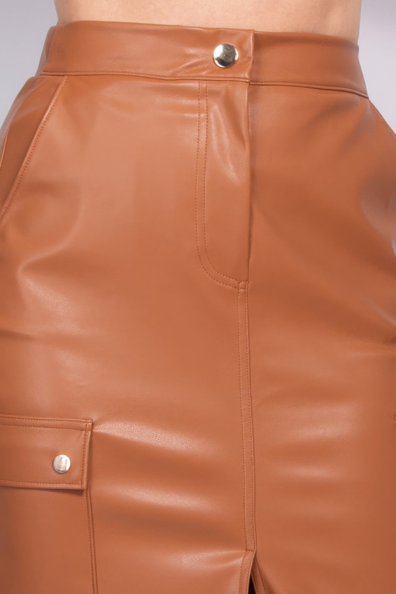 Brown Cargo Skirt | Brown Faux Leather Skirt | Nova Store