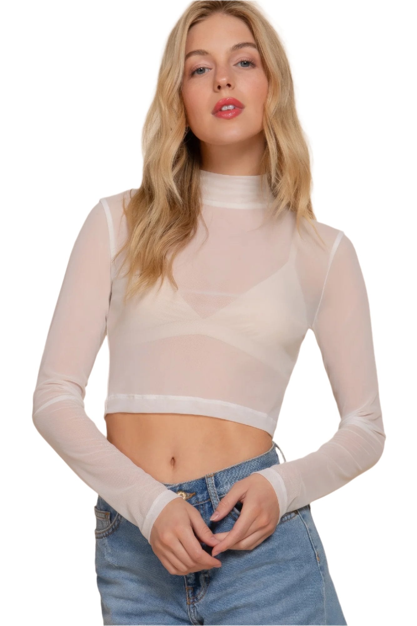 White Mesh Top | Long Sleeve White Top | Nova Store