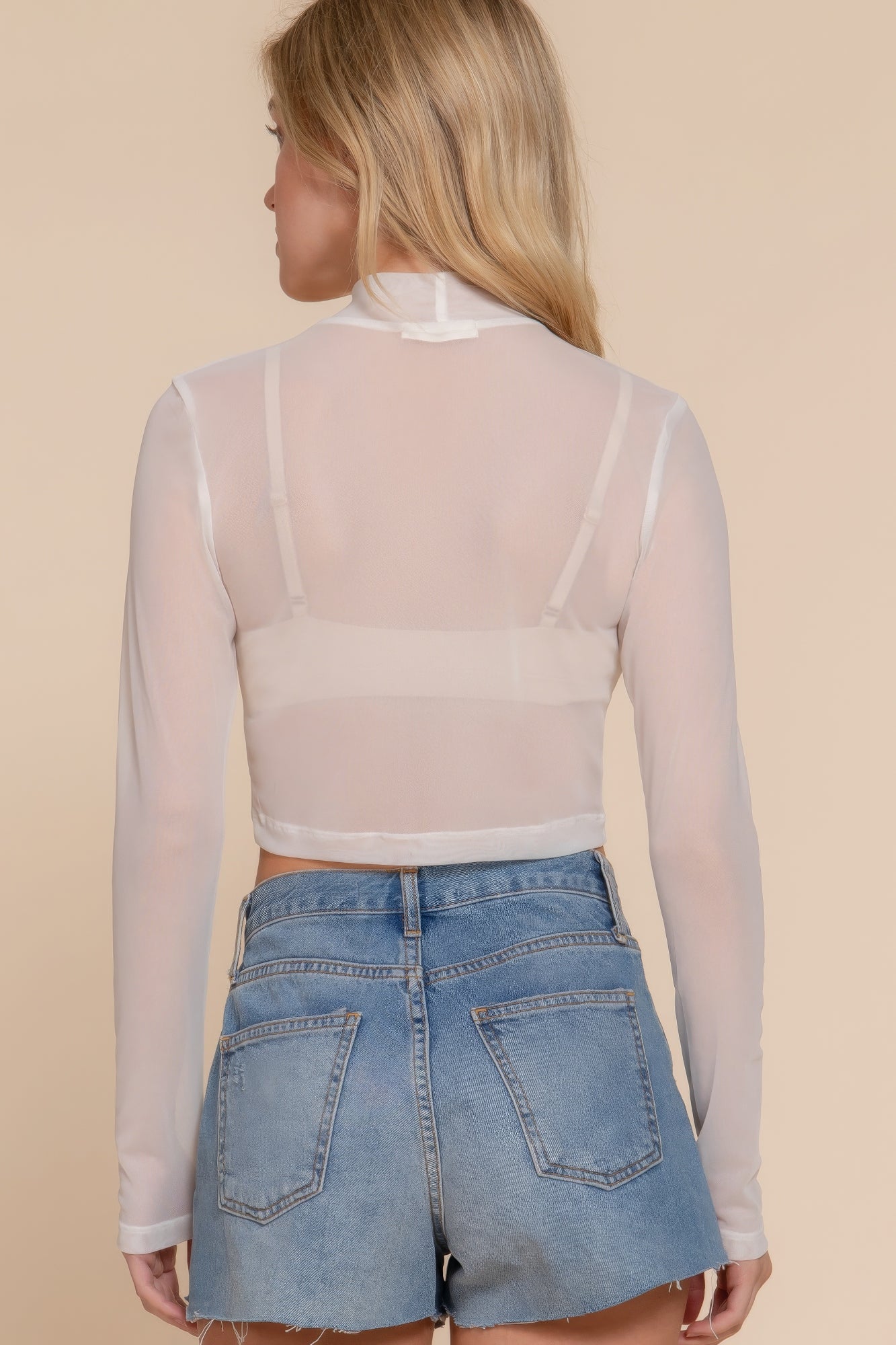 White Mesh Top | Long Sleeve White Top | Nova Store