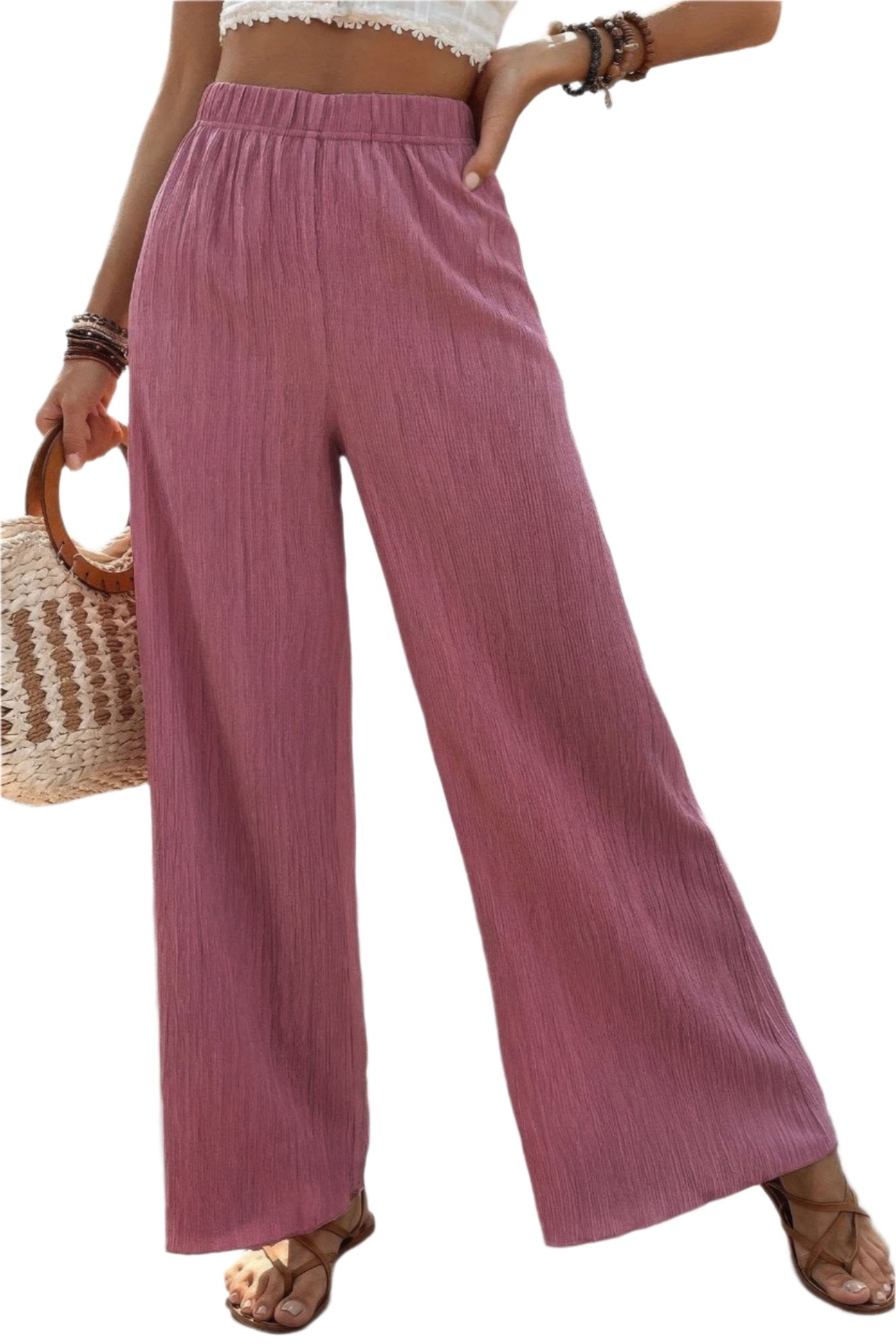 Textured Wide Leg Palazzo Pants - Nova Store