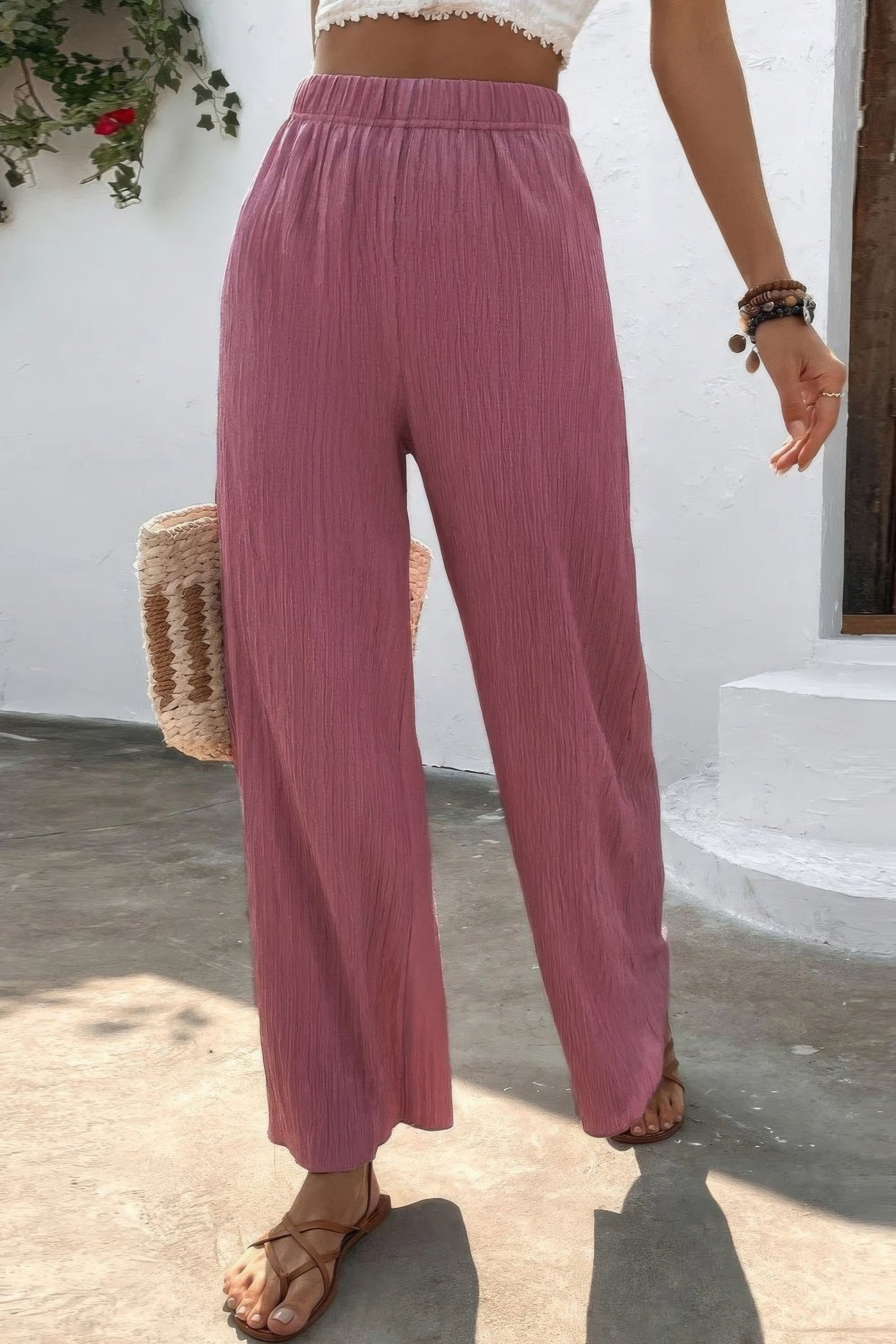 Textured Wide Leg Palazzo Pants - Nova Store