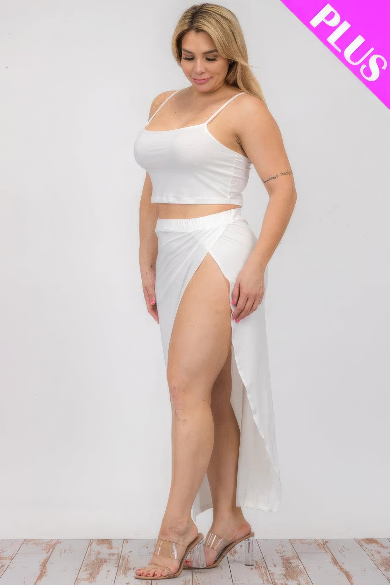 Plus Size Crop Cami & Split Thigh Maxi Skirt Set - Nova Store