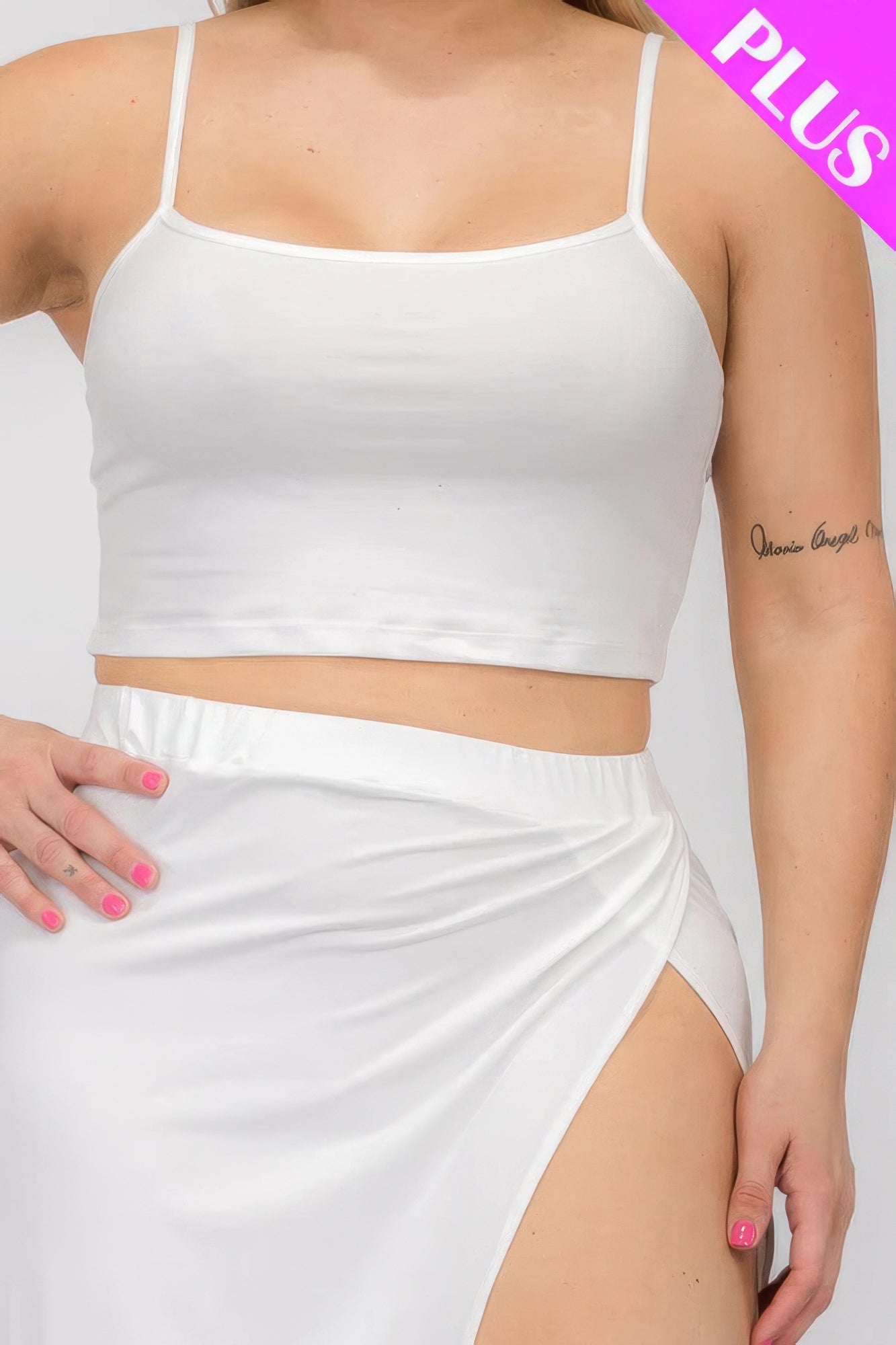 Plus Size Crop Cami & Split Thigh Maxi Skirt Set - Nova Store