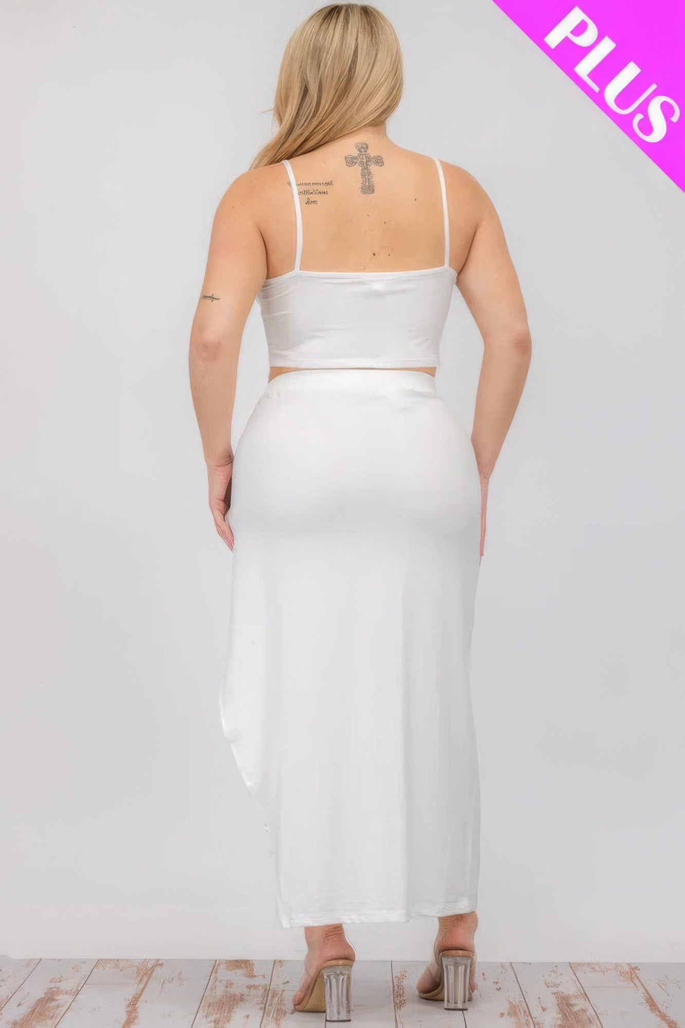 Plus Size Crop Cami & Split Thigh Maxi Skirt Set - Nova Store