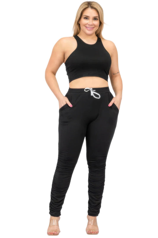 Plus Size Crop Tank Top & Ruched Pants Set - Nova Store