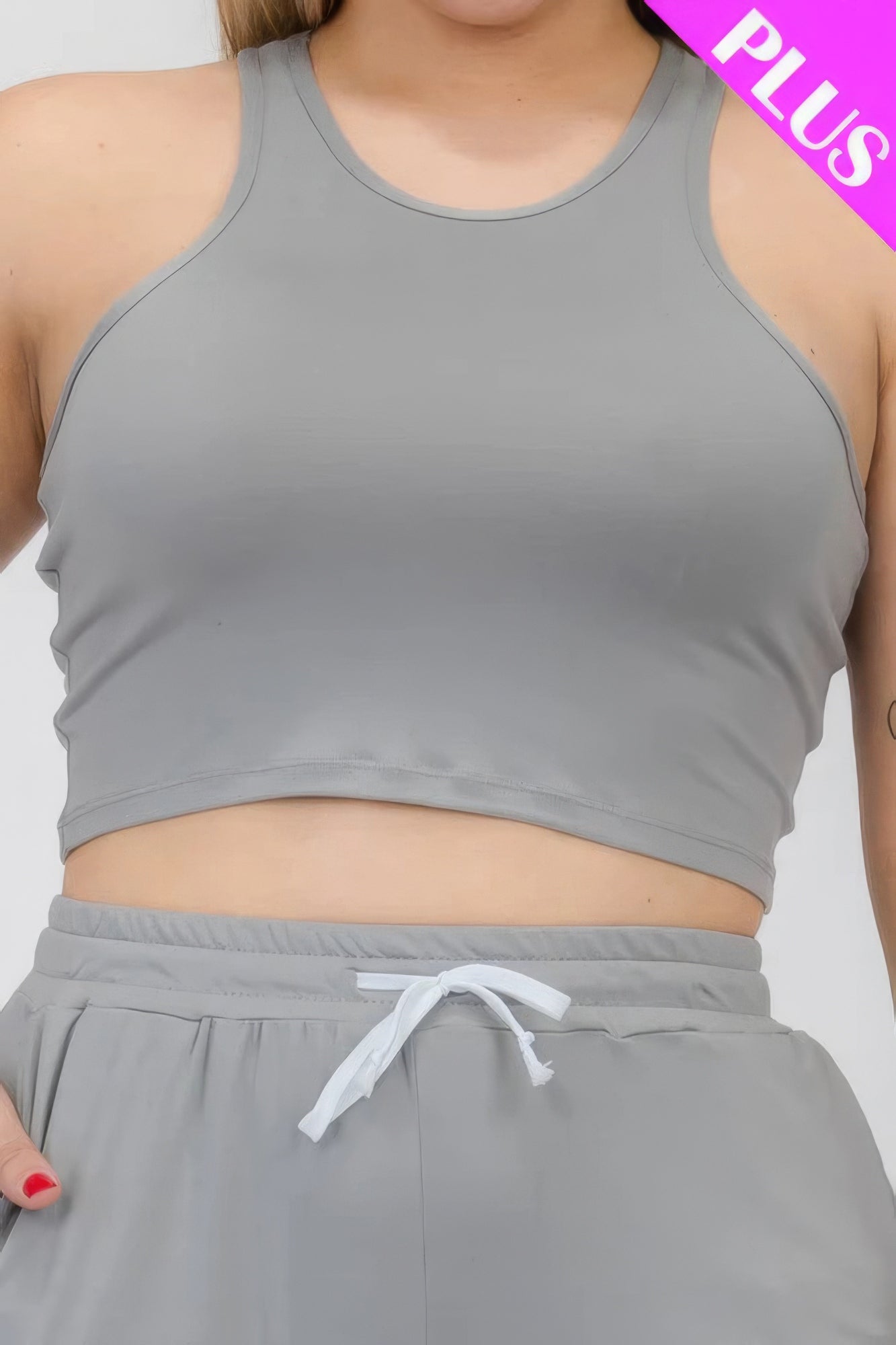 Plus Size Crop Tank Top & Ruched Pants Set - Nova Store