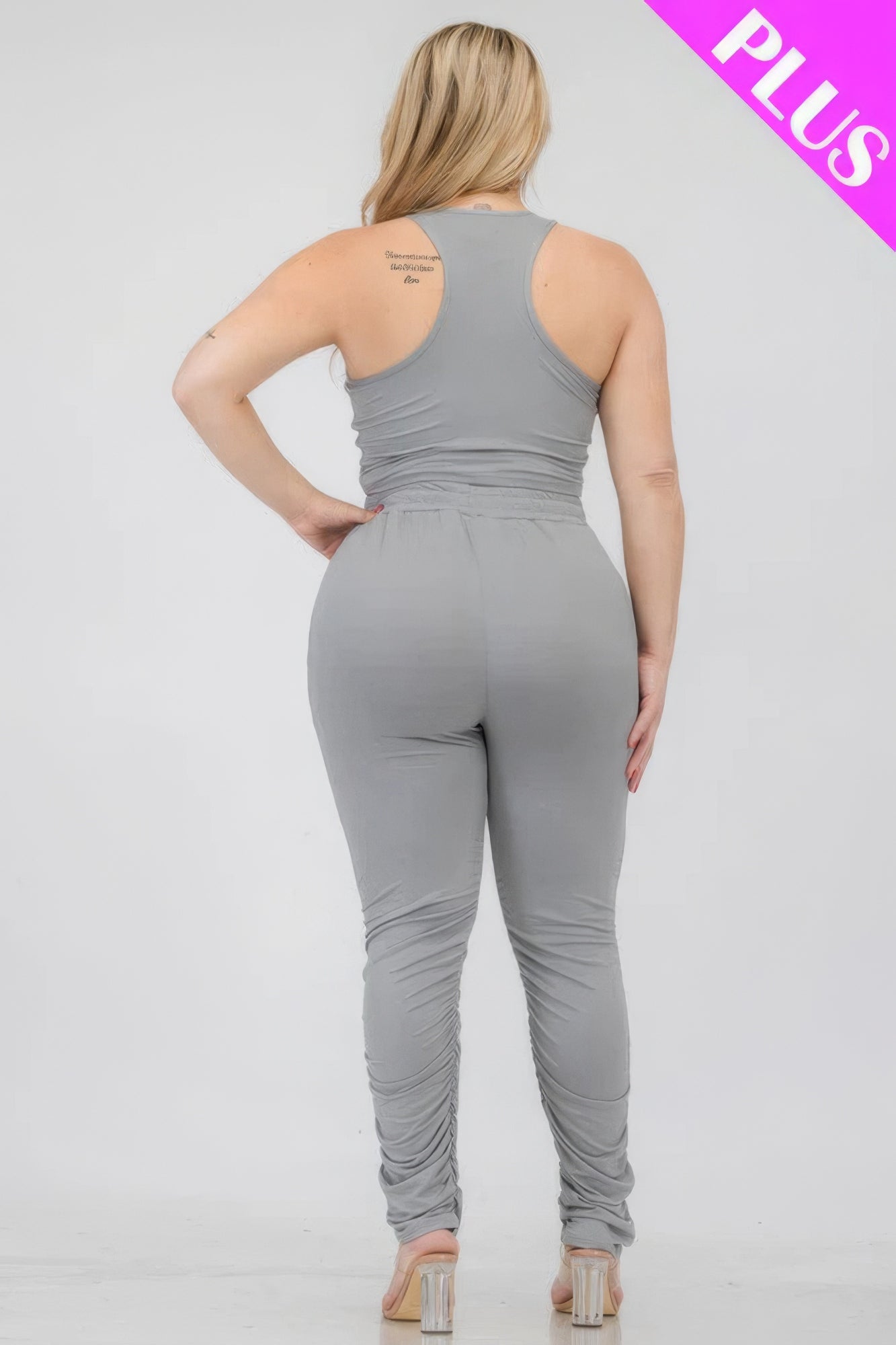 Plus Size Crop Tank Top & Ruched Pants Set - Nova Store