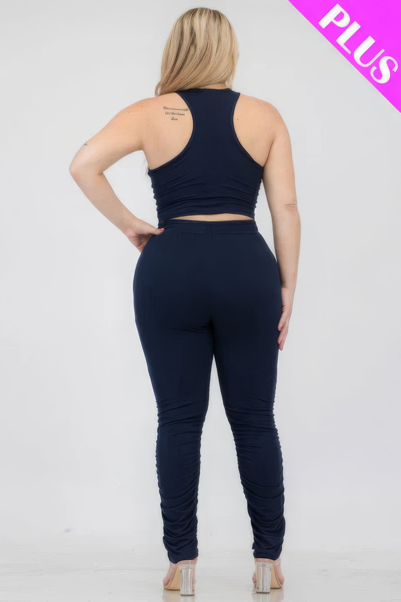 Plus Size Crop Tank Top & Ruched Pants Set - Nova Store