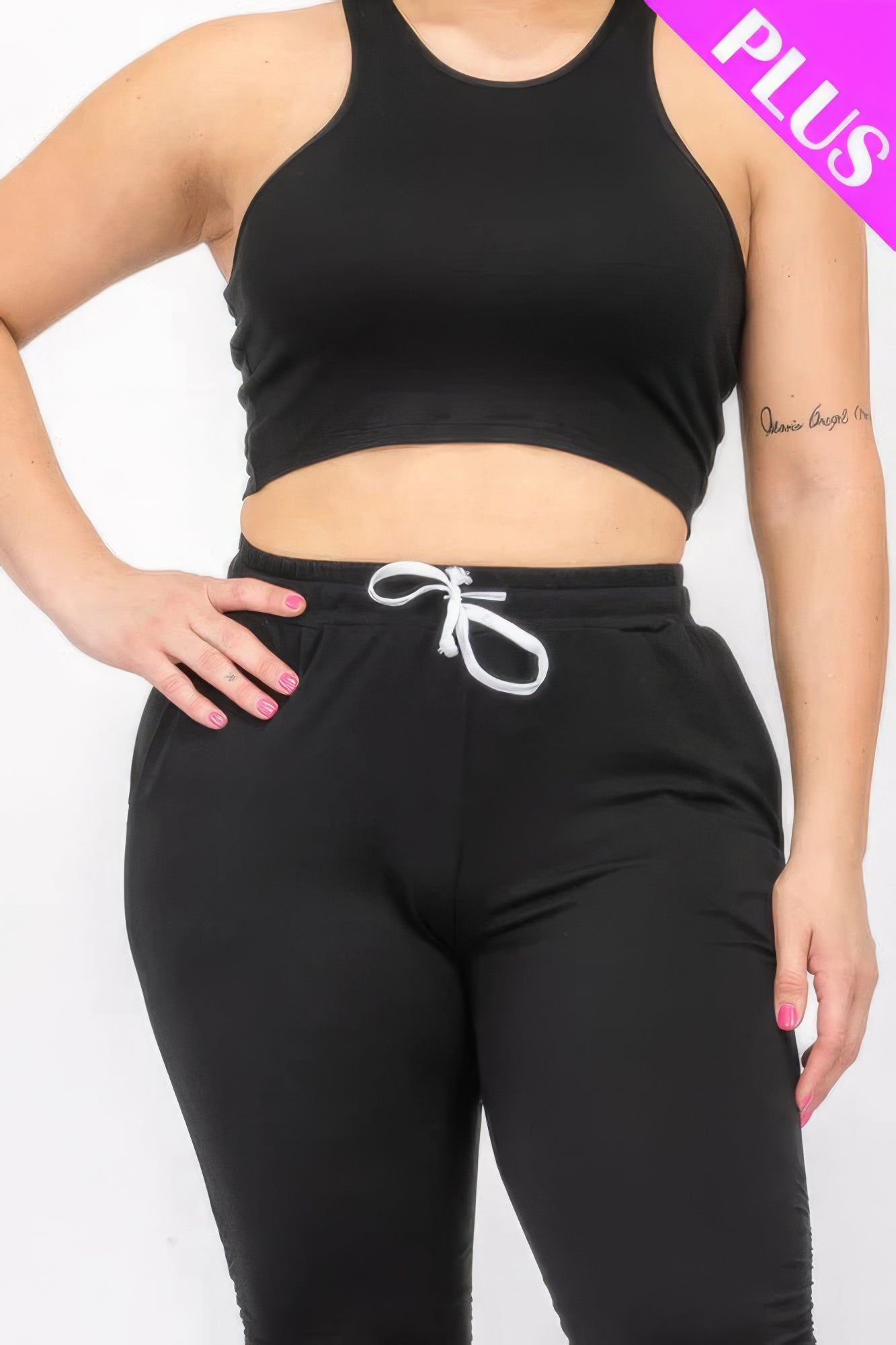 Plus Size Crop Tank Top & Ruched Pants Set - Nova Store