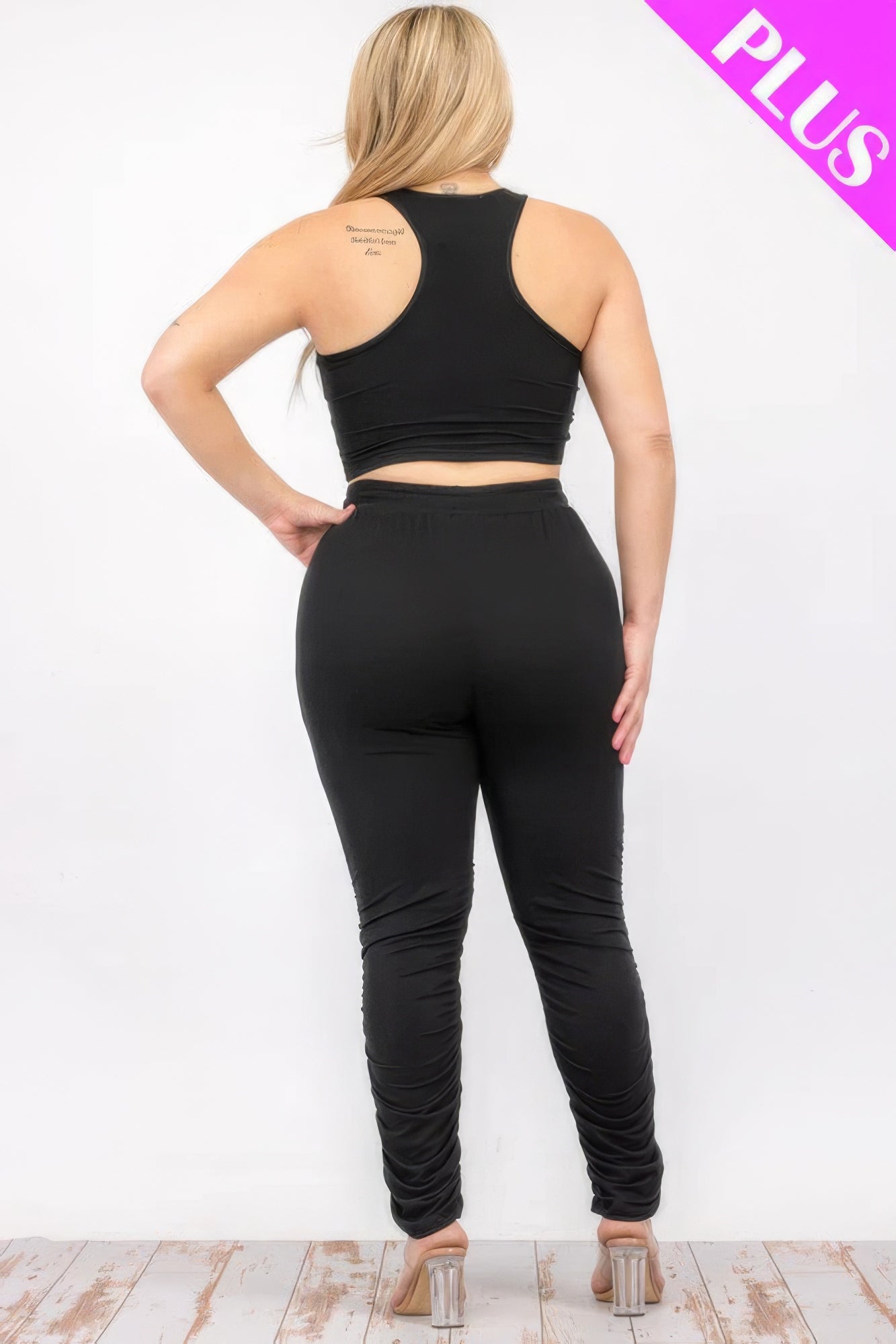 Plus Size Crop Tank Top & Ruched Pants Set - Nova Store