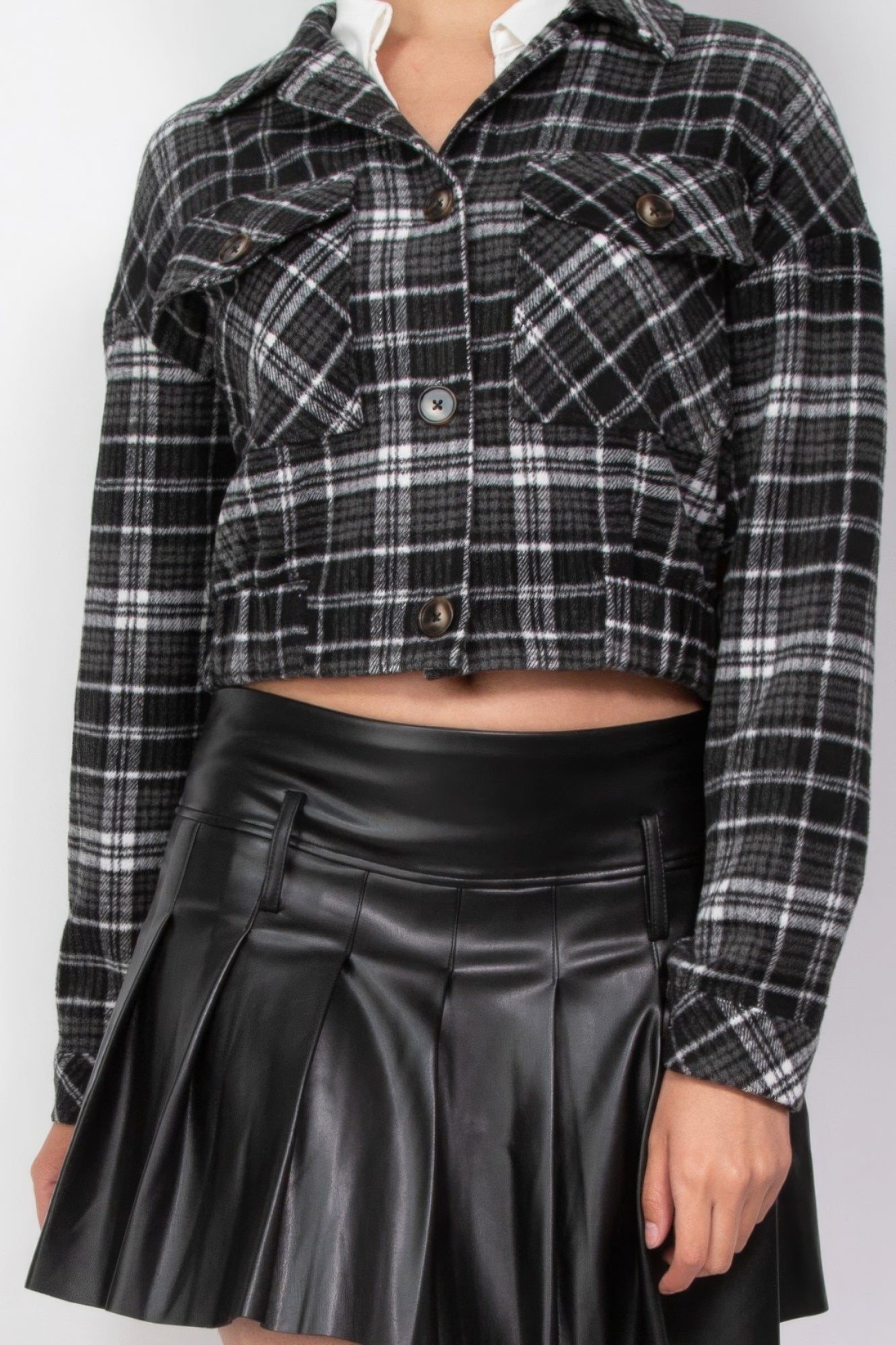 Plaid Button-down Crop Jacket - Nova Store