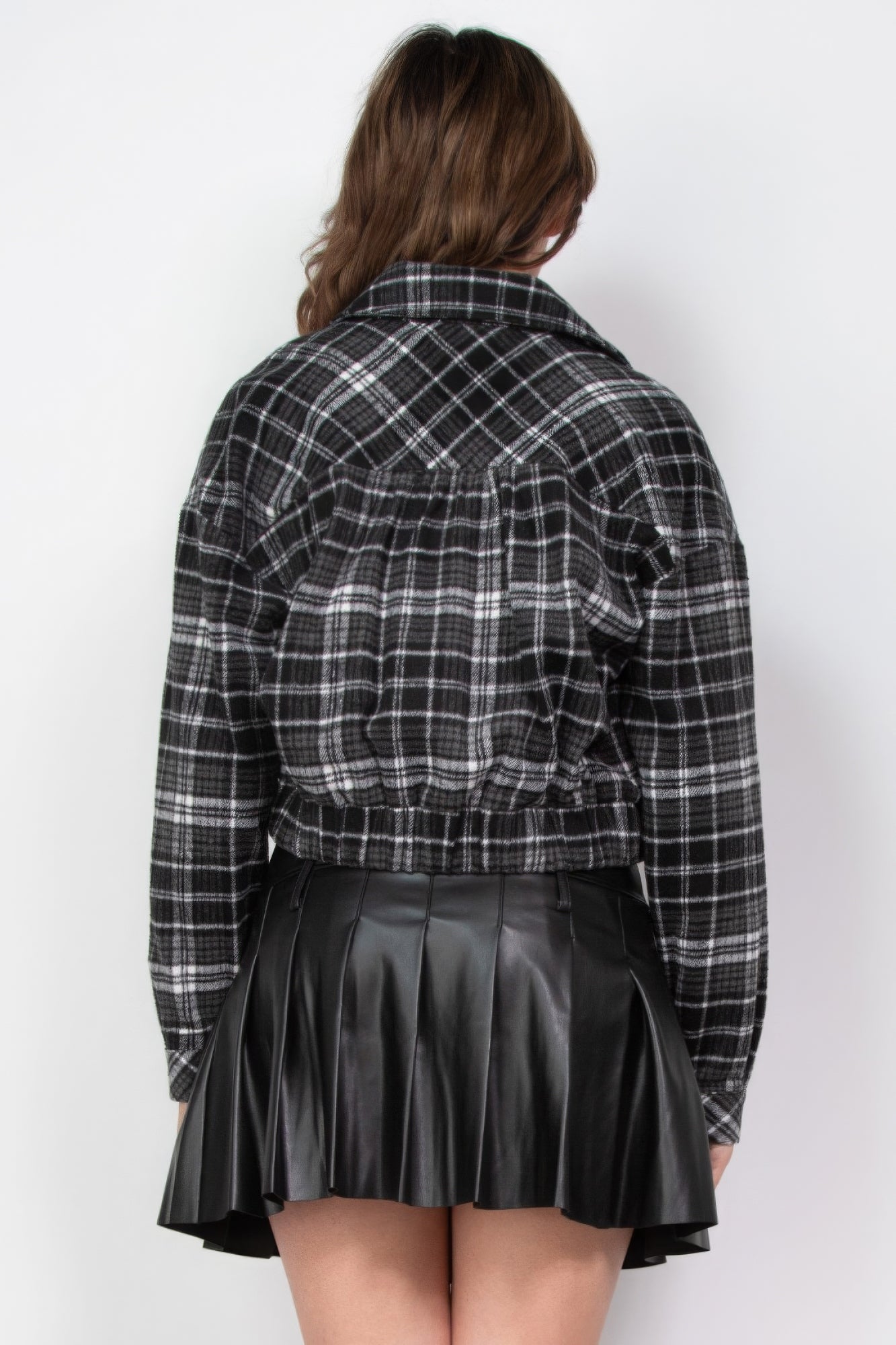 Plaid Button-down Crop Jacket - Nova Store