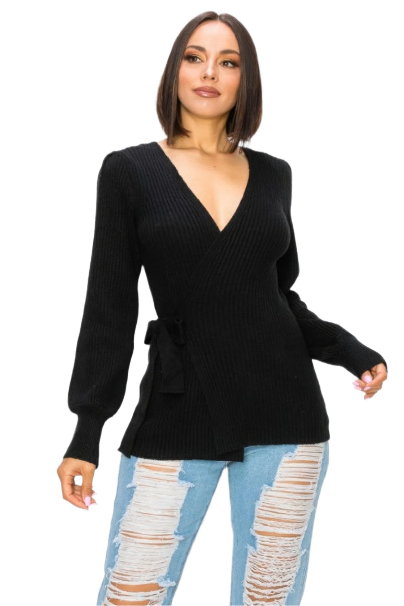 Surplice Ribbed Wrap-around Top - Nova Store
