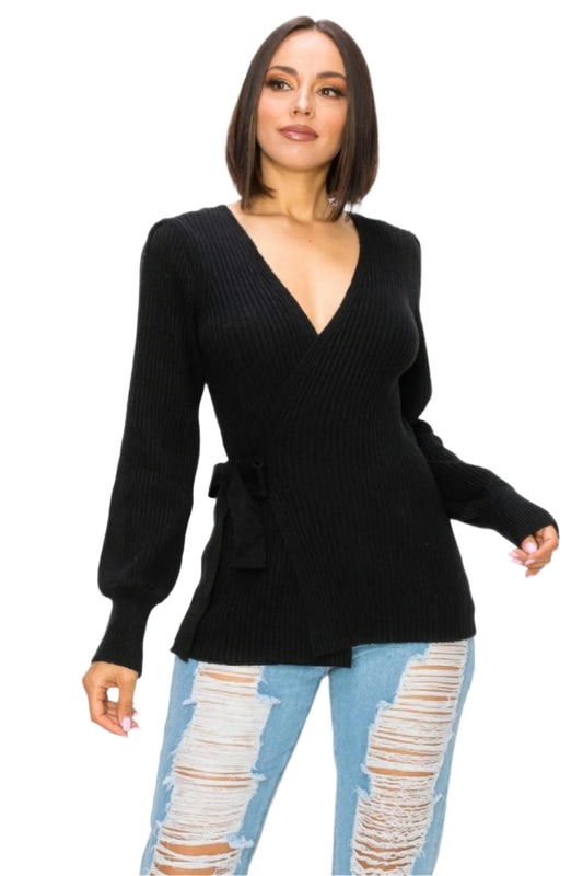 Surplice Ribbed Wrap-around Top - Nova Store