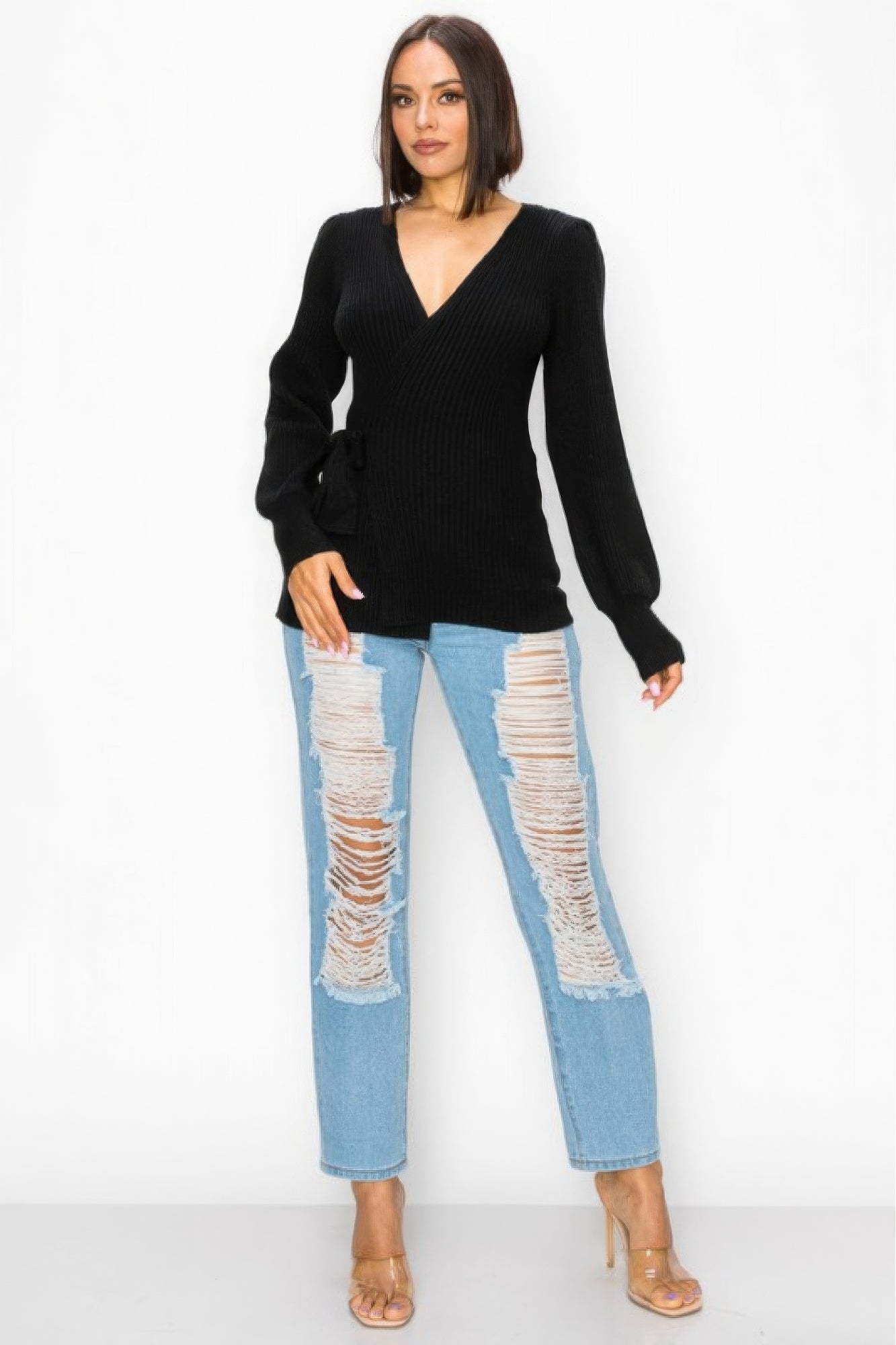 Surplice Ribbed Wrap-around Top - Nova Store