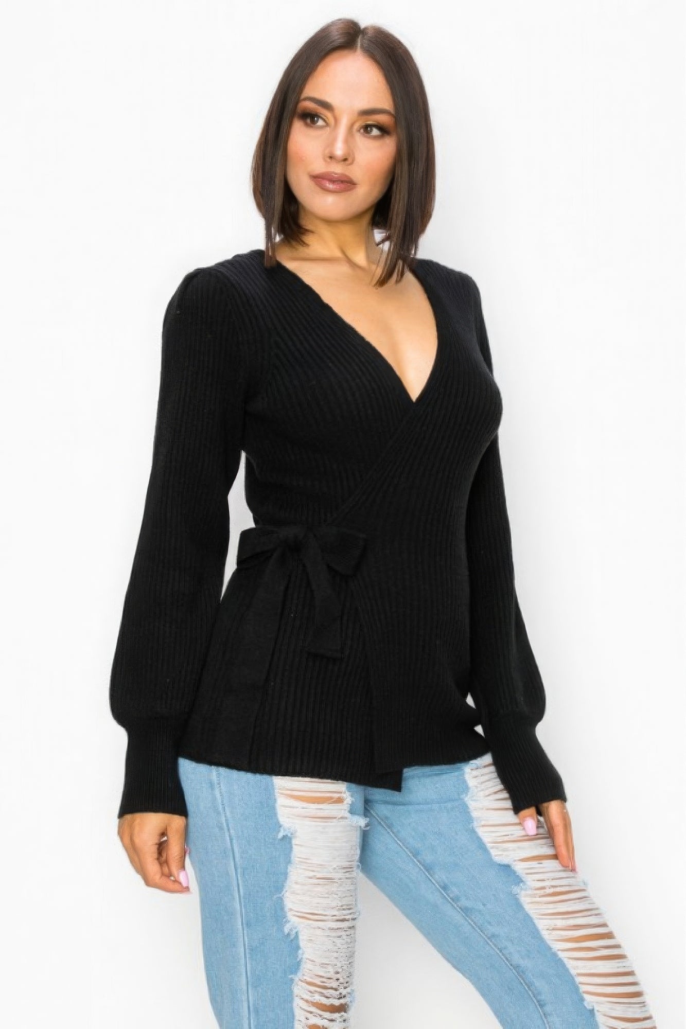 Surplice Ribbed Wrap-around Top - Nova Store