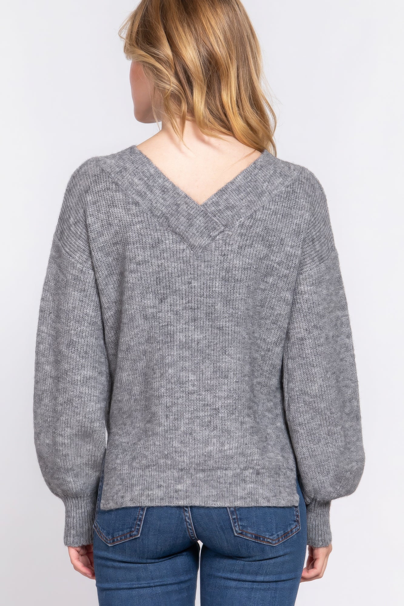 Grey V-Neck Sweater | Long V-Neck Sweater | Nova Store